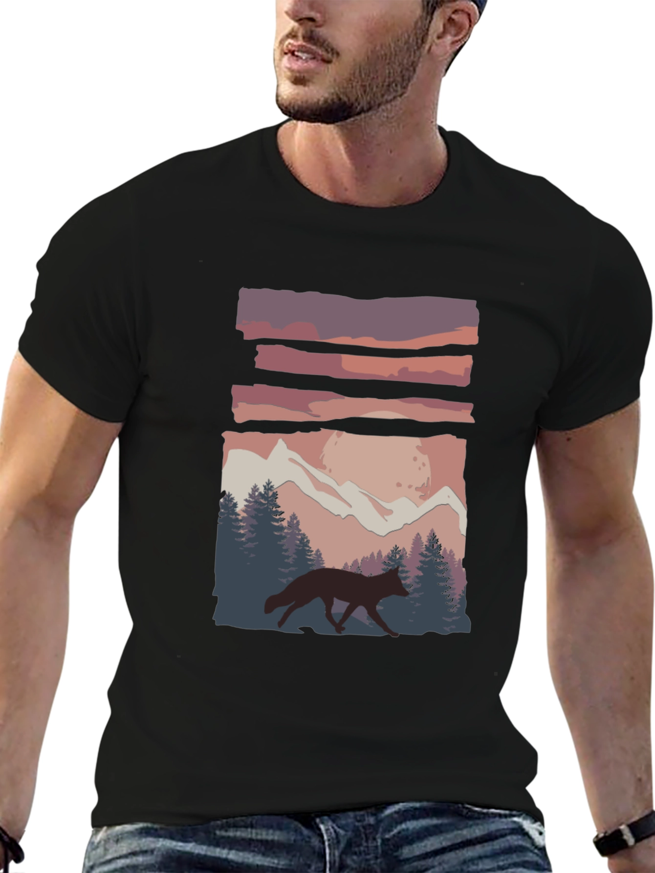 Black Wolf in the Wilderness Graphic Tee view 6