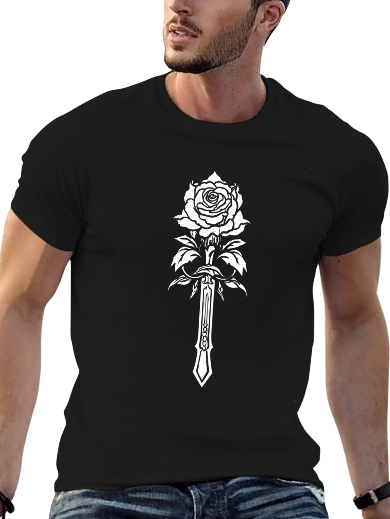 Black Rose & Sword Graphic T-Shirt - Black view 6