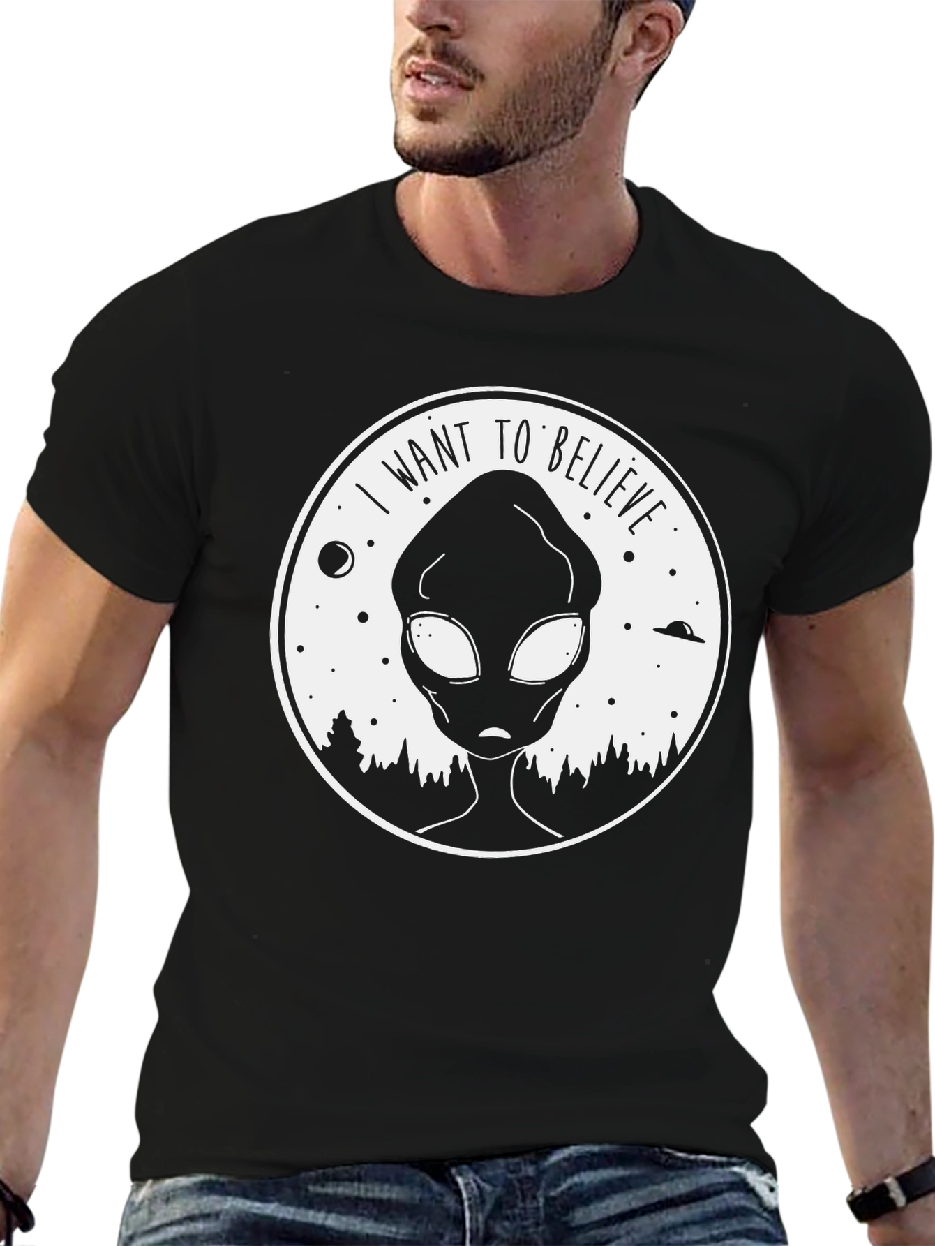 Black I Want To Believe Alien T-Shirt view 6