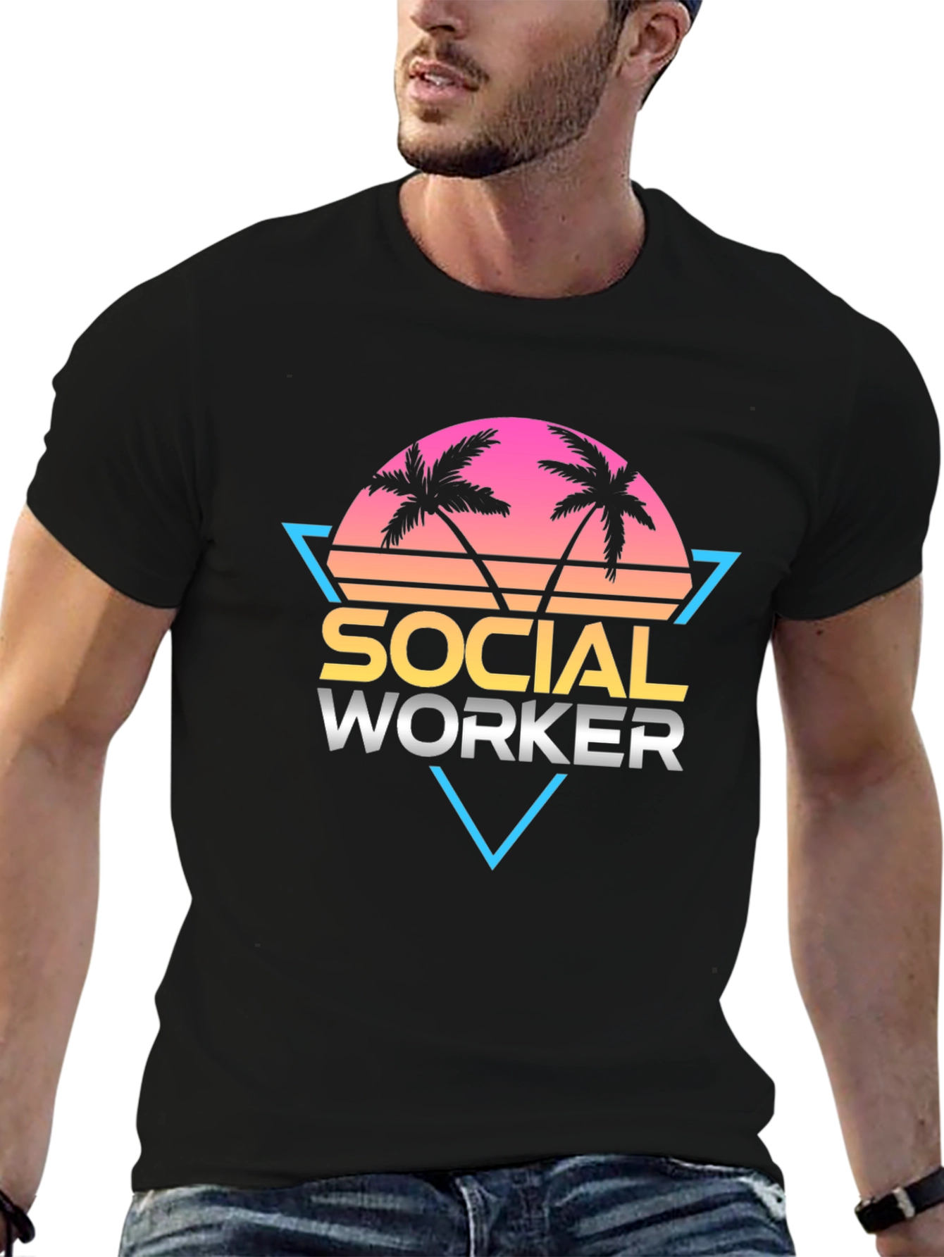 Black Social Worker Graphic Tee - Retro Palm Design view 6