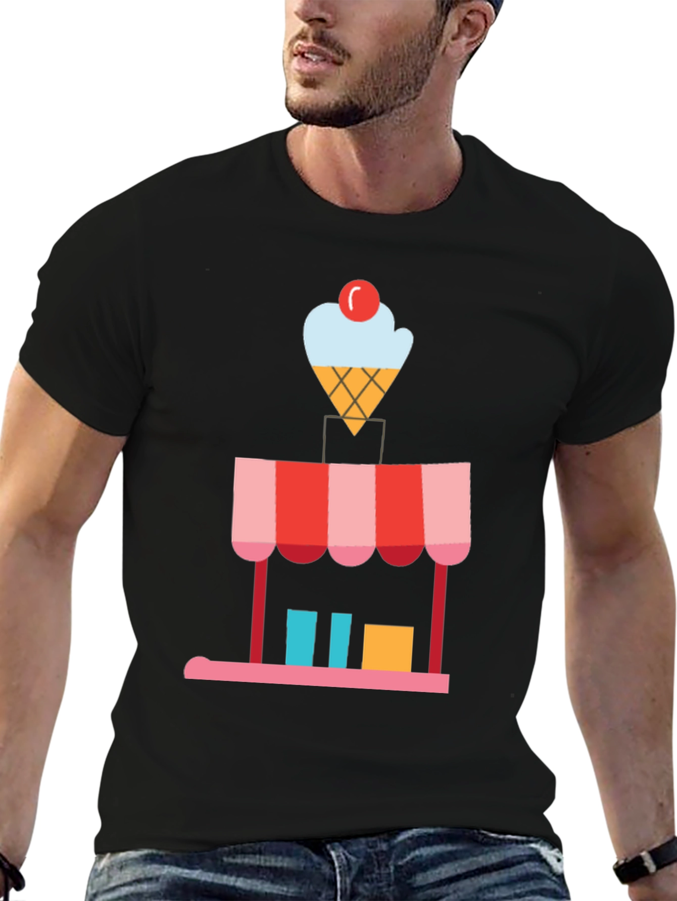 Black Ice Cream Shop Graphic Tee - Black Cotton T-Shirt view 6
