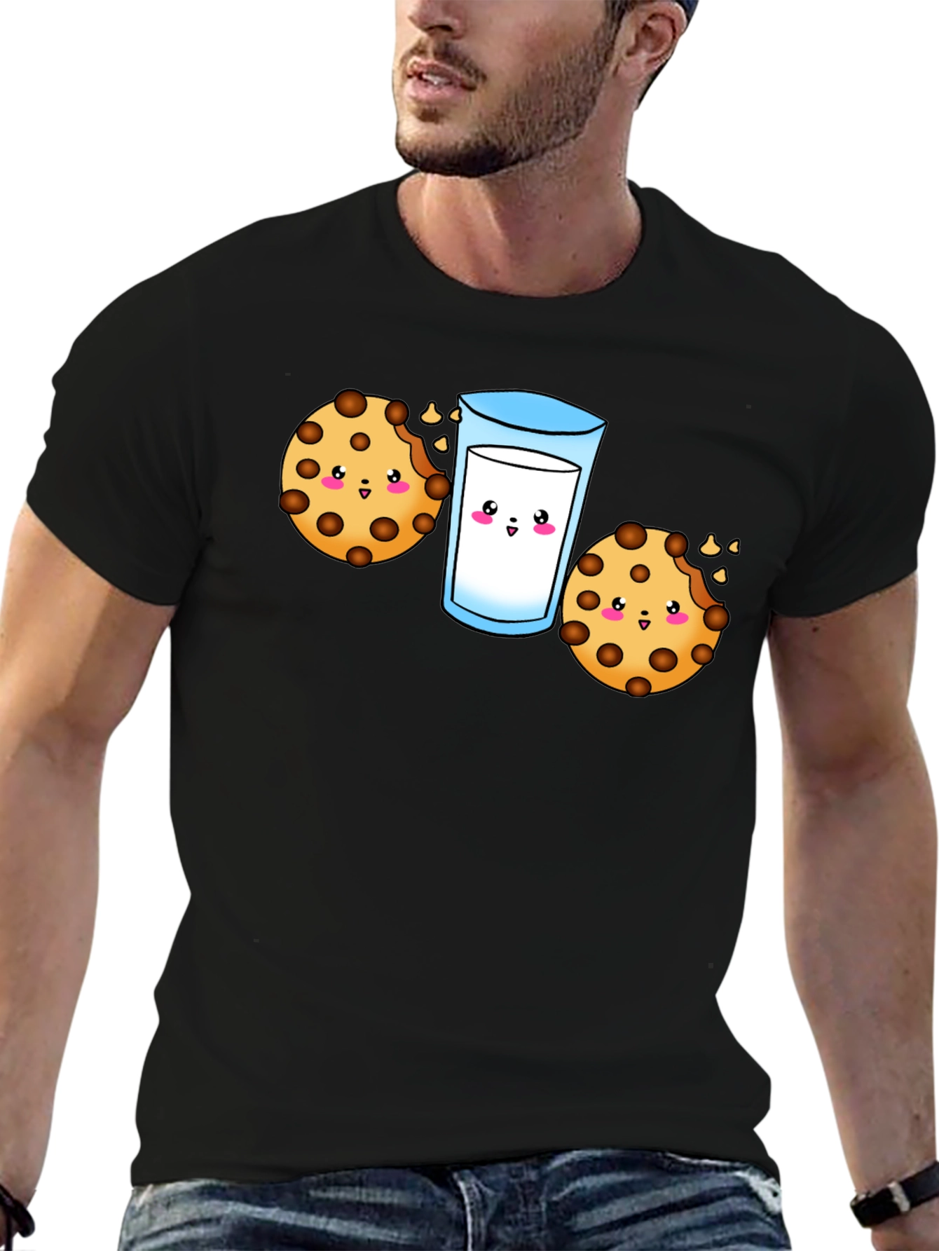 Black Cute Cookie & Milk Graphic Black T-Shirt view 6