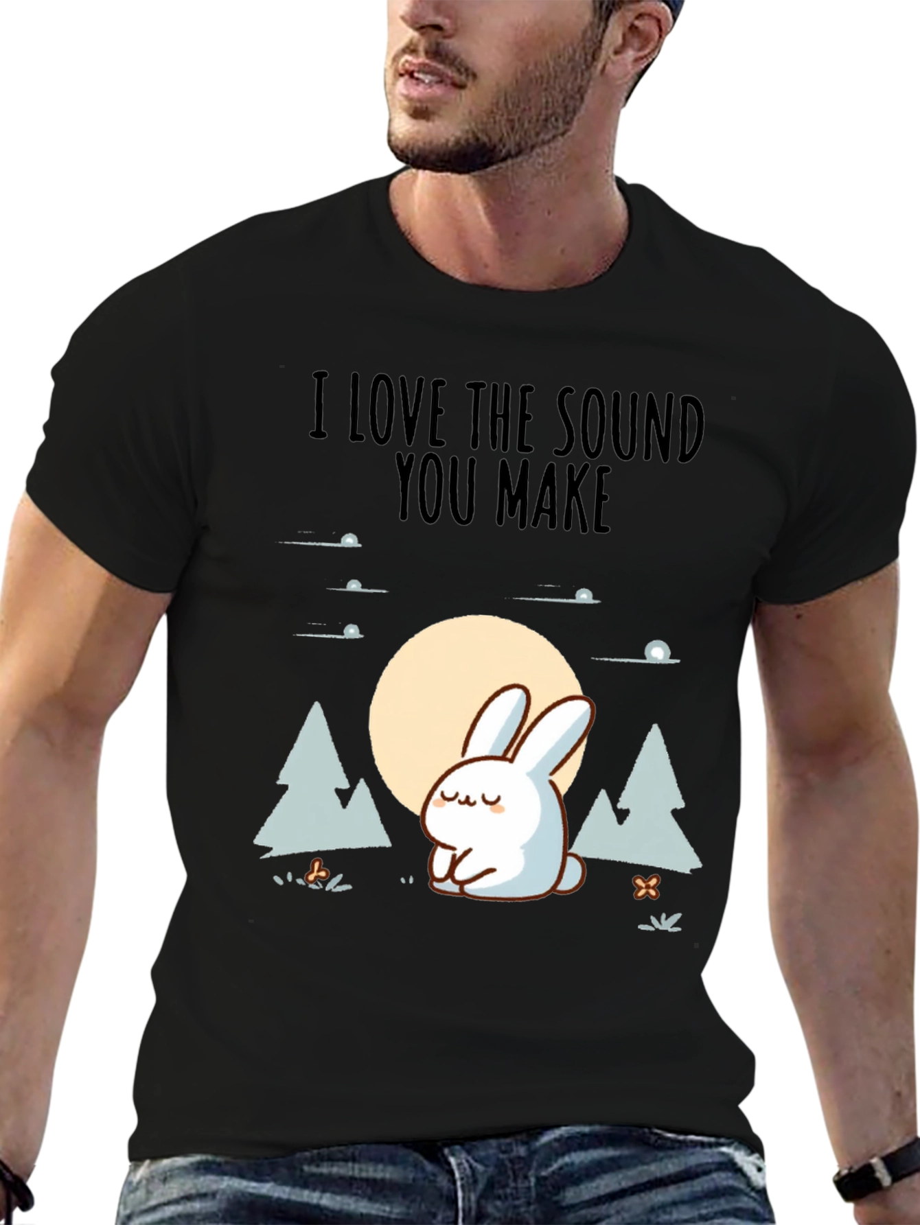 Black Cute Rabbit Graphic Tee - "I Love the Sound You Make" view 6