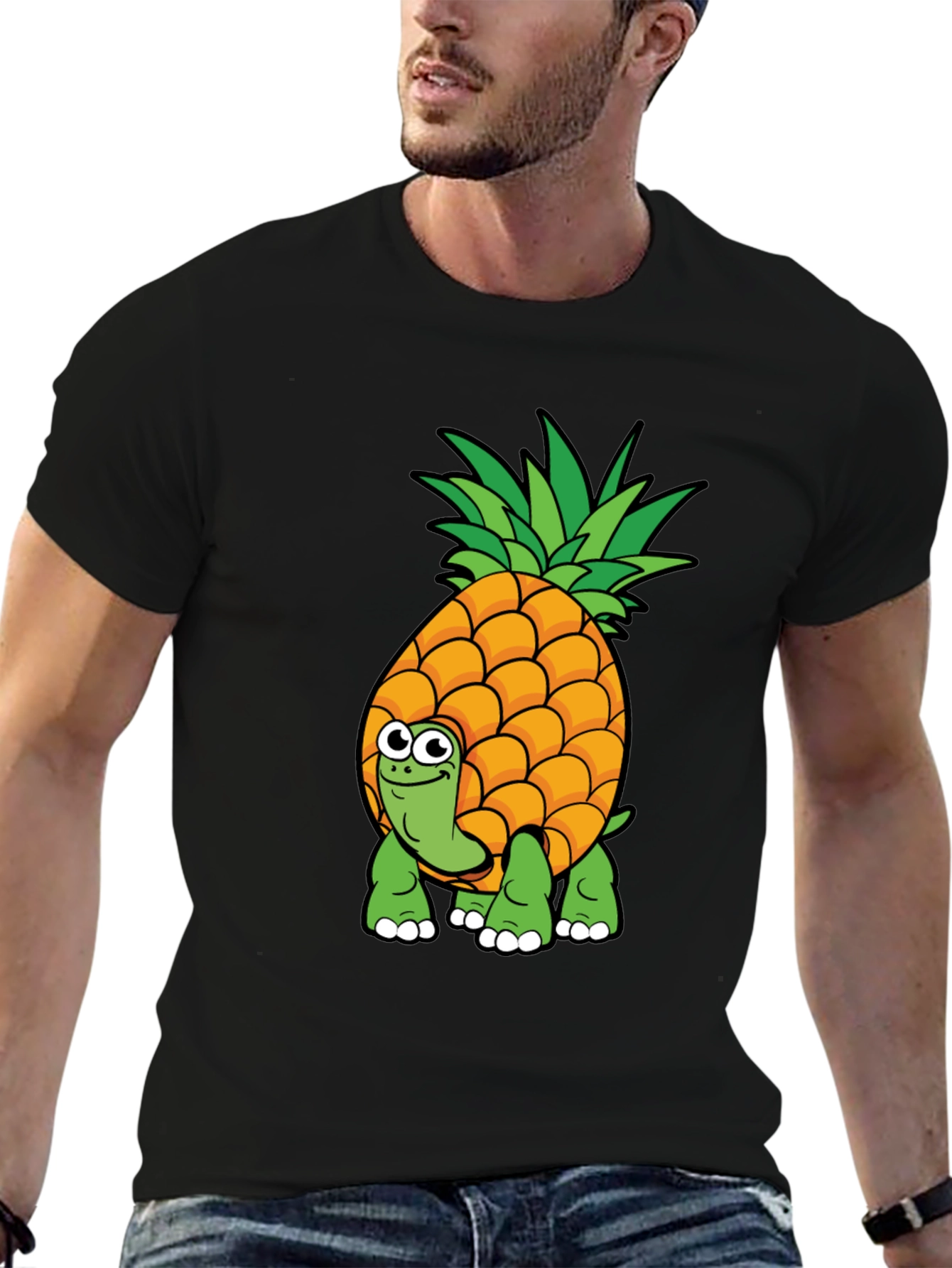 Black Pineapple Turtle Graphic Tee - Novelty Cartoon Shirt view 6
