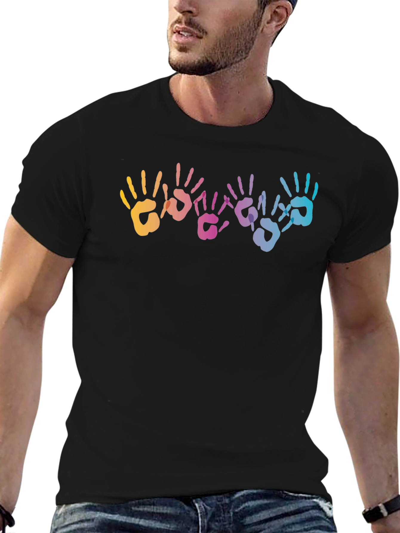 Black Rainbow Handprint Graphic T-Shirt - Black view 6