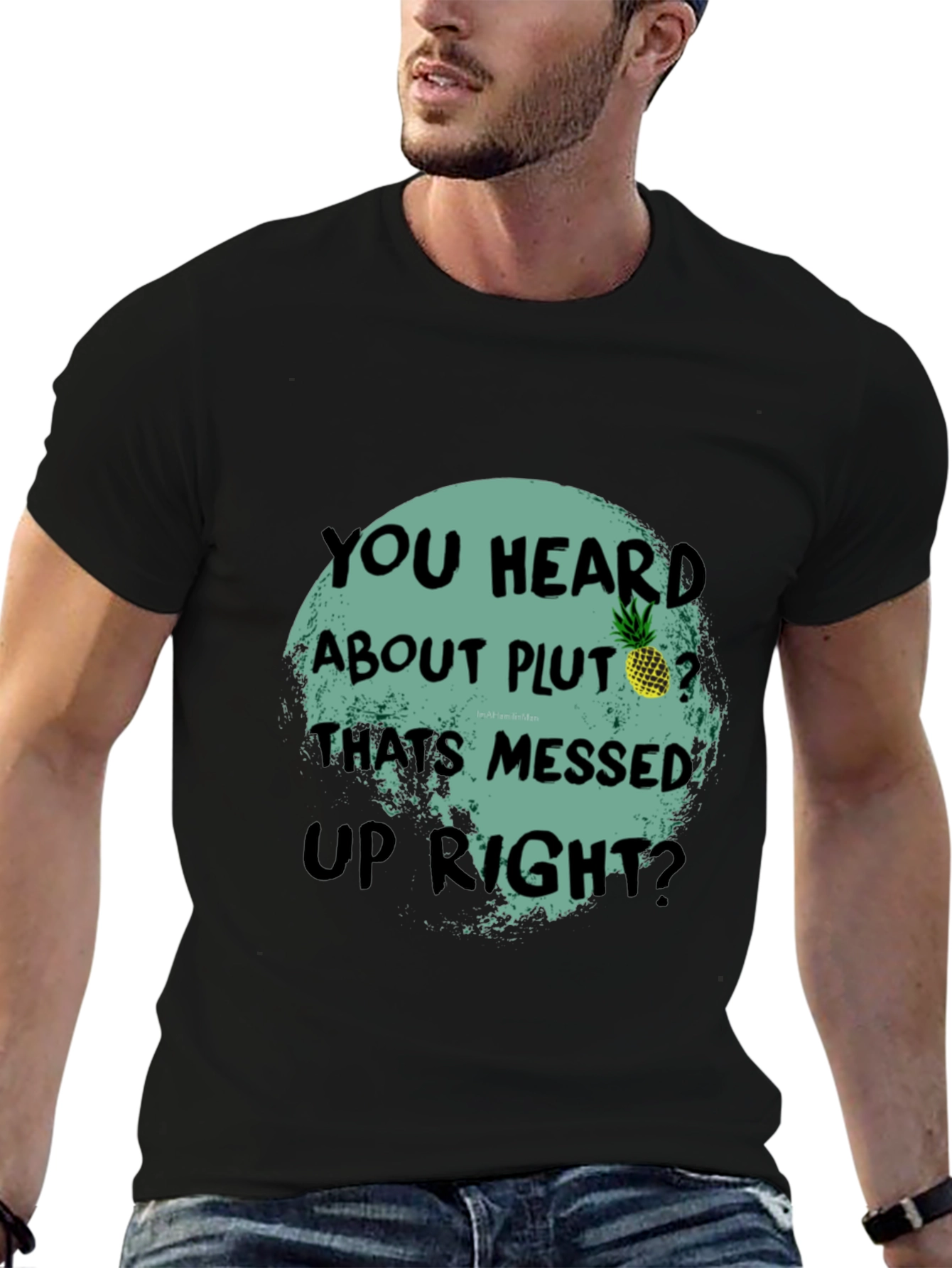 Black Funny Pluto Pineapple Graphic Tee - Unique Statement T-Shirt view 6