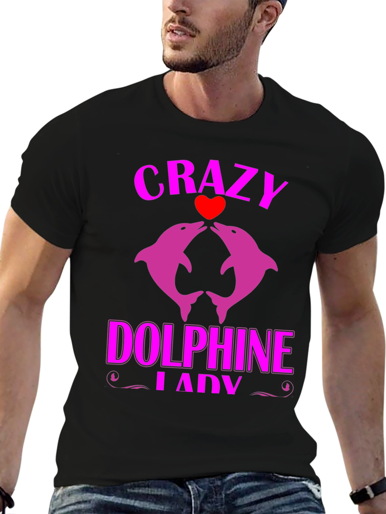Black Crazy Dolphin Lady Graphic Tee view 6