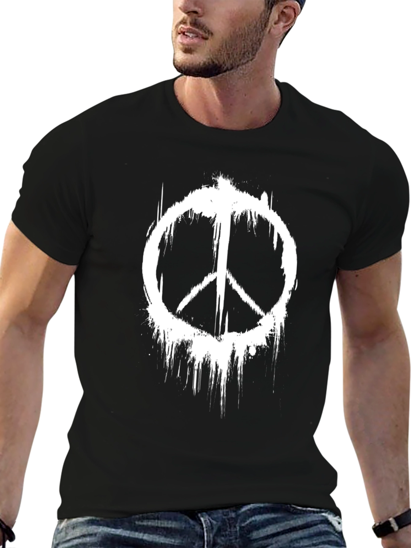 Black Peace Symbol Distressed Graphic T-Shirt view 6