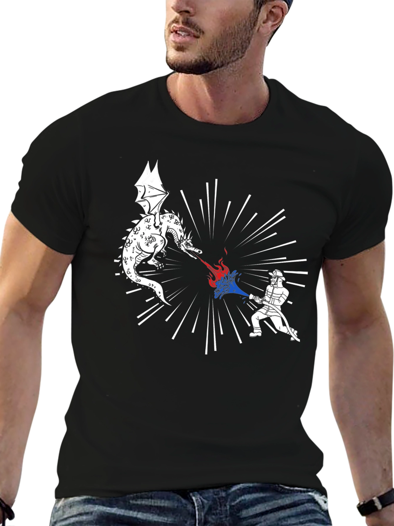 Black Dragon vs Firefighter Graphic Tee - Black view 6