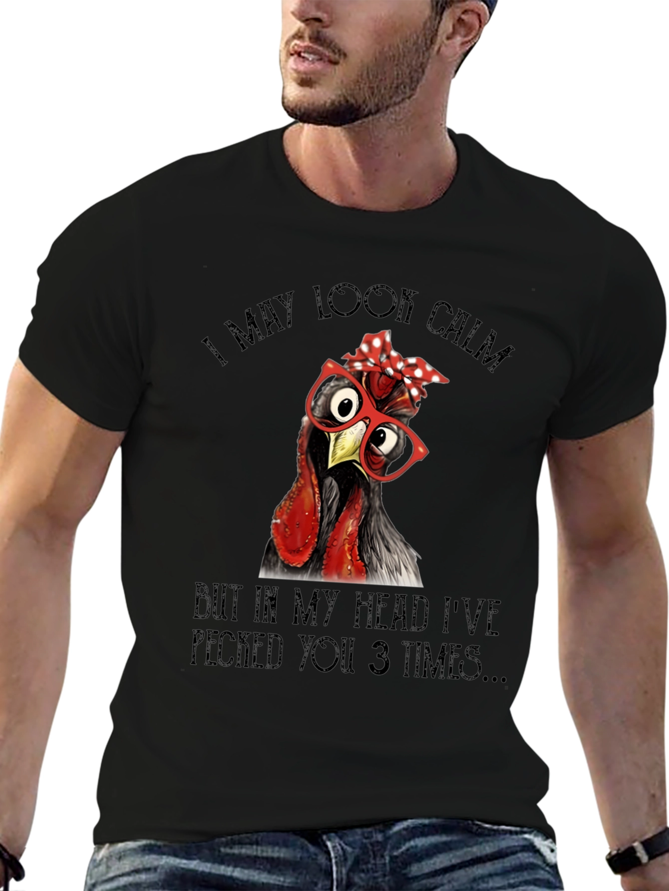 Black Funny Chicken T-Shirt - I May Look Calm view 6