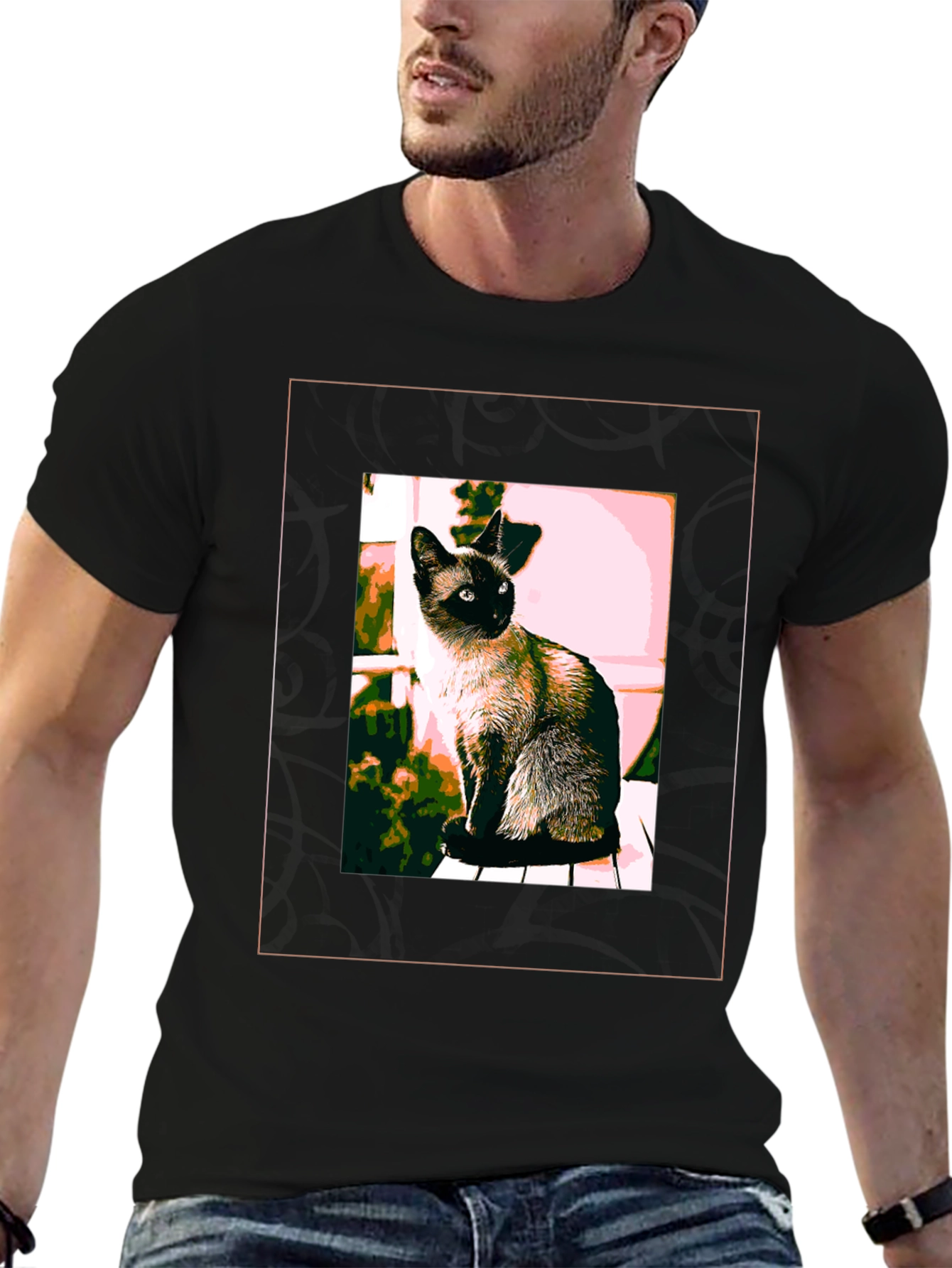 Black Siamese Cat Graphic T-Shirt view 6