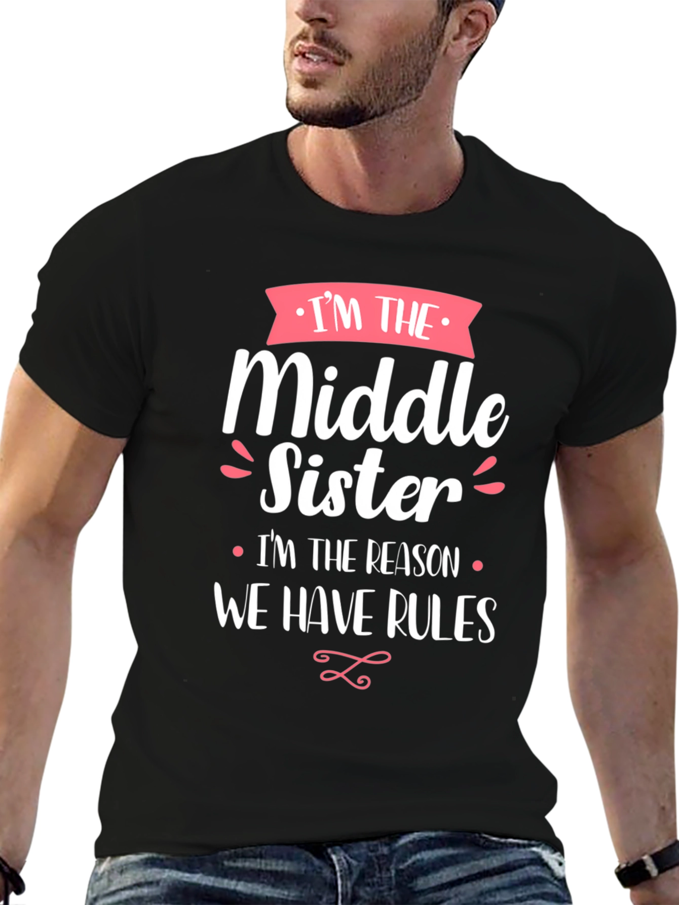 Black Middle Sister T-Shirt - Sibling Humor Tee view 6