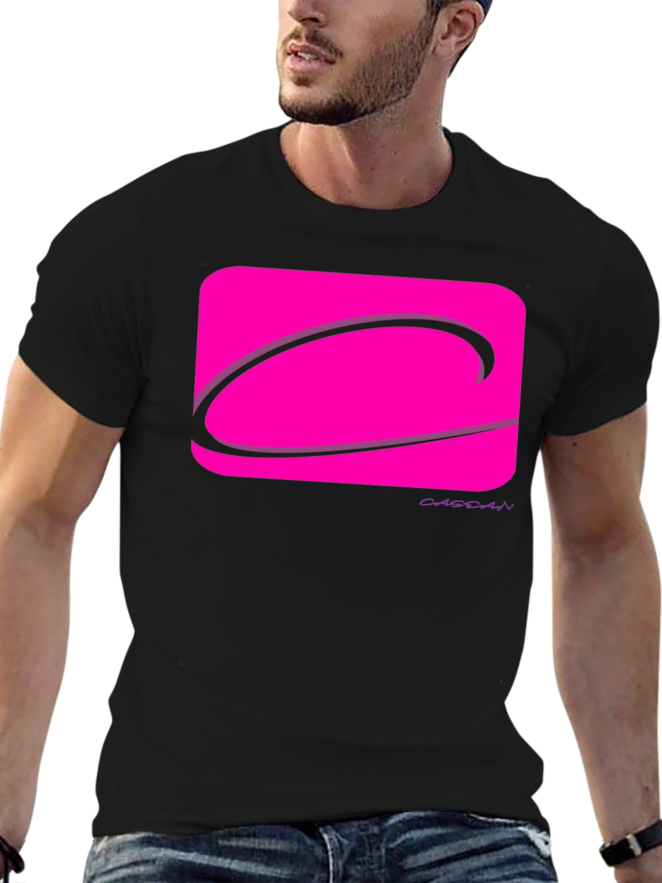 Black Modern Graphic Tee - Pink Logo Black T-Shirt view 6