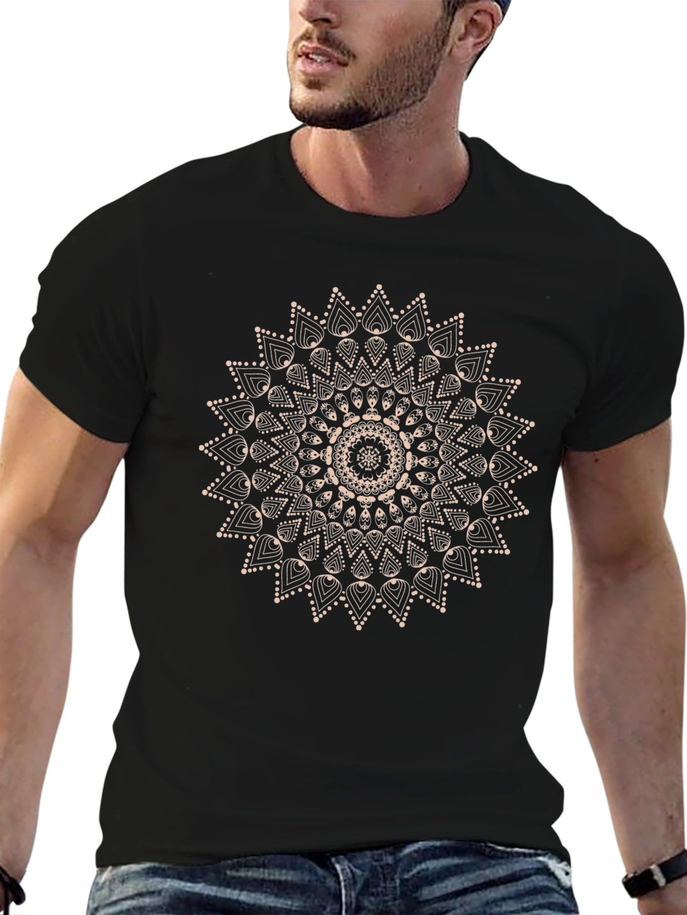Black Mandala Print Black T-Shirt view 6