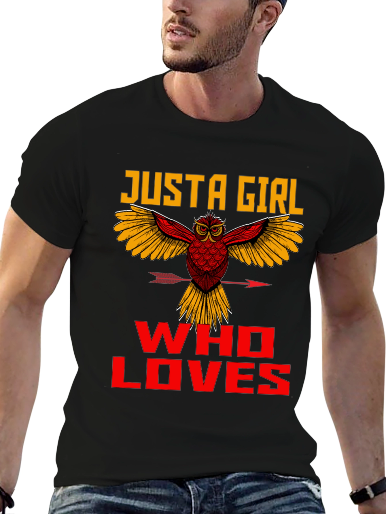 Black Just A Girl Who Loves Owls Graphic Tee view 6