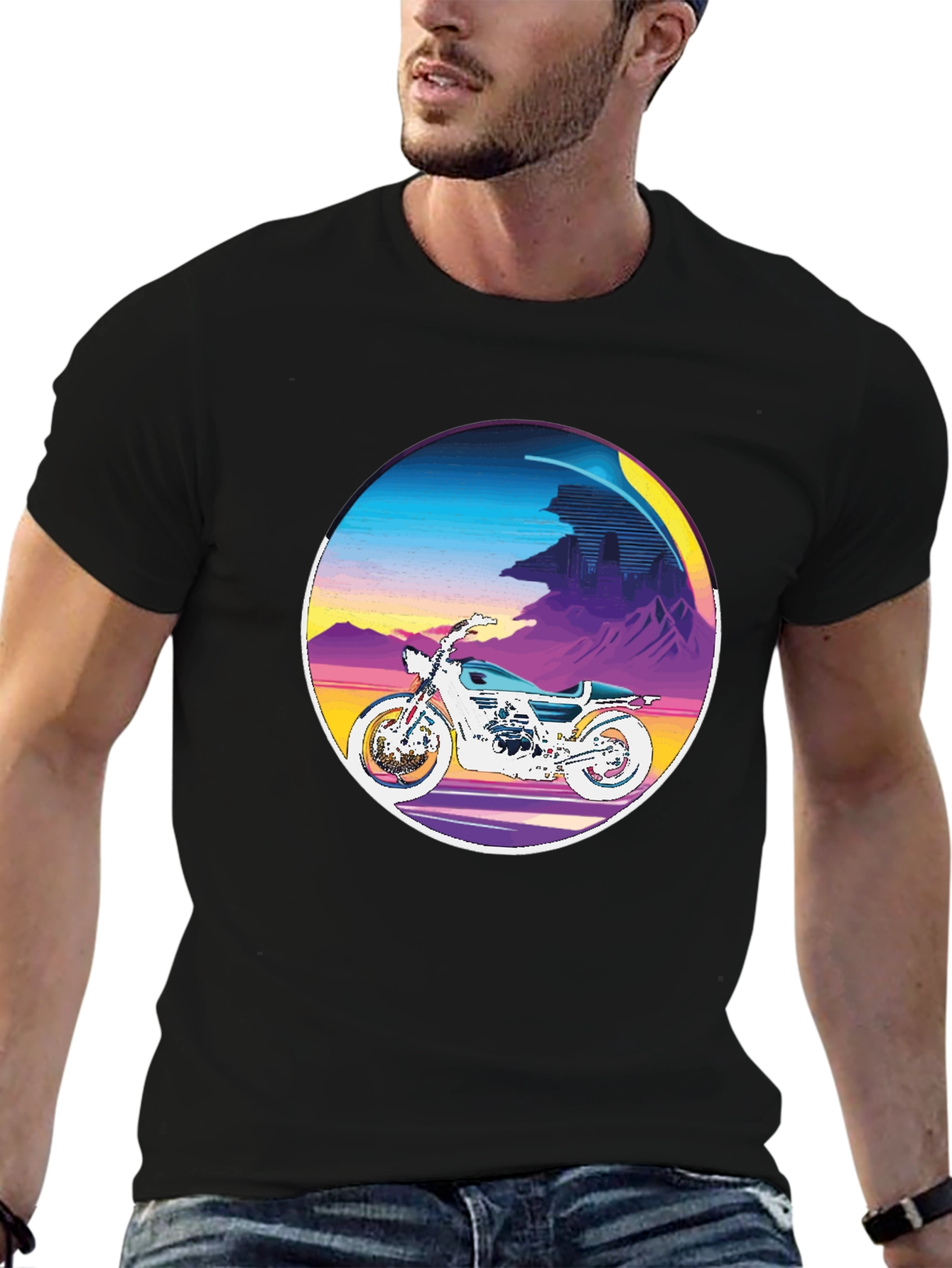 Black Retro Motorcycle Graphic Tee - Vintage Style view 6