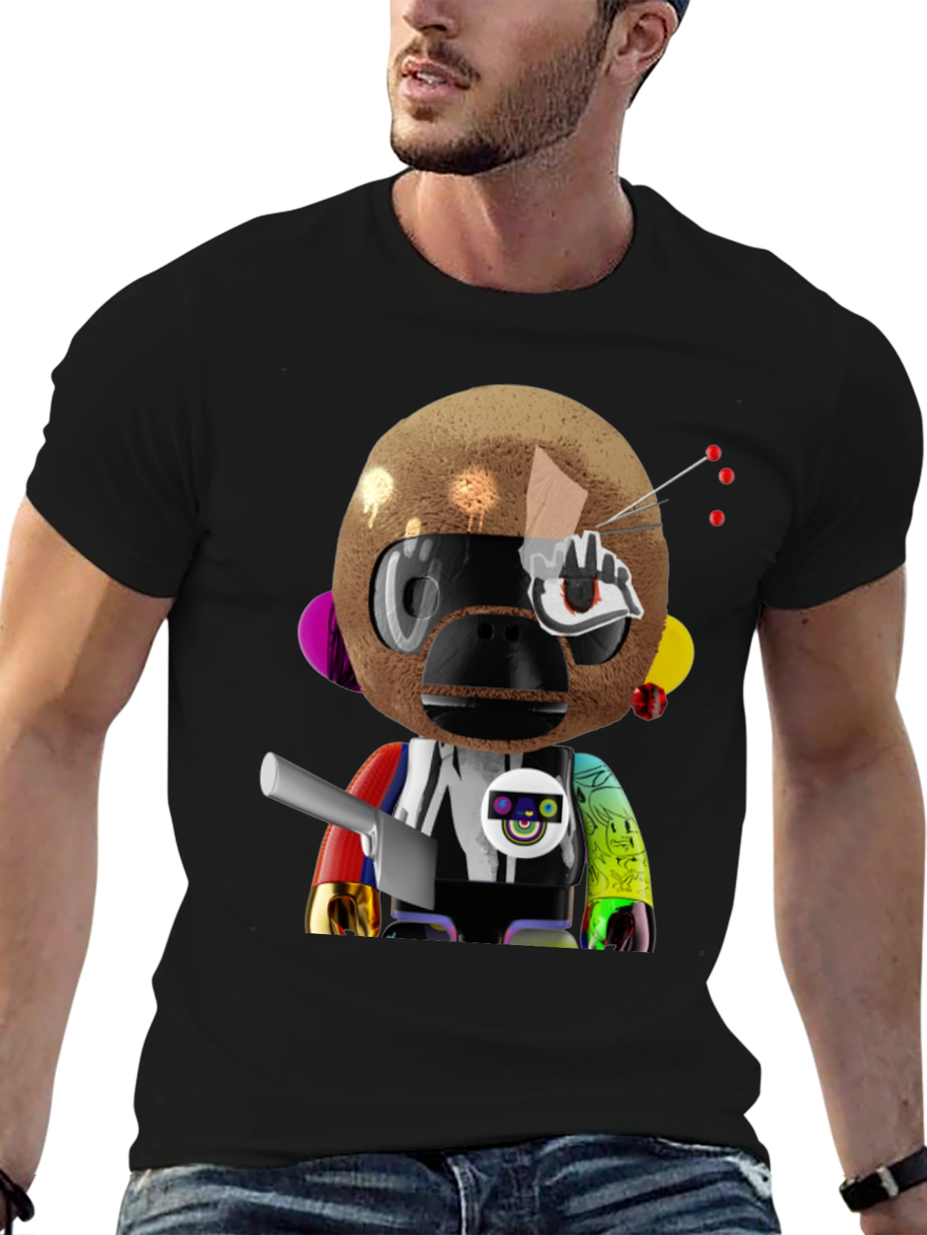 Black Novelty Robot Monkey Graphic T-Shirt view 6