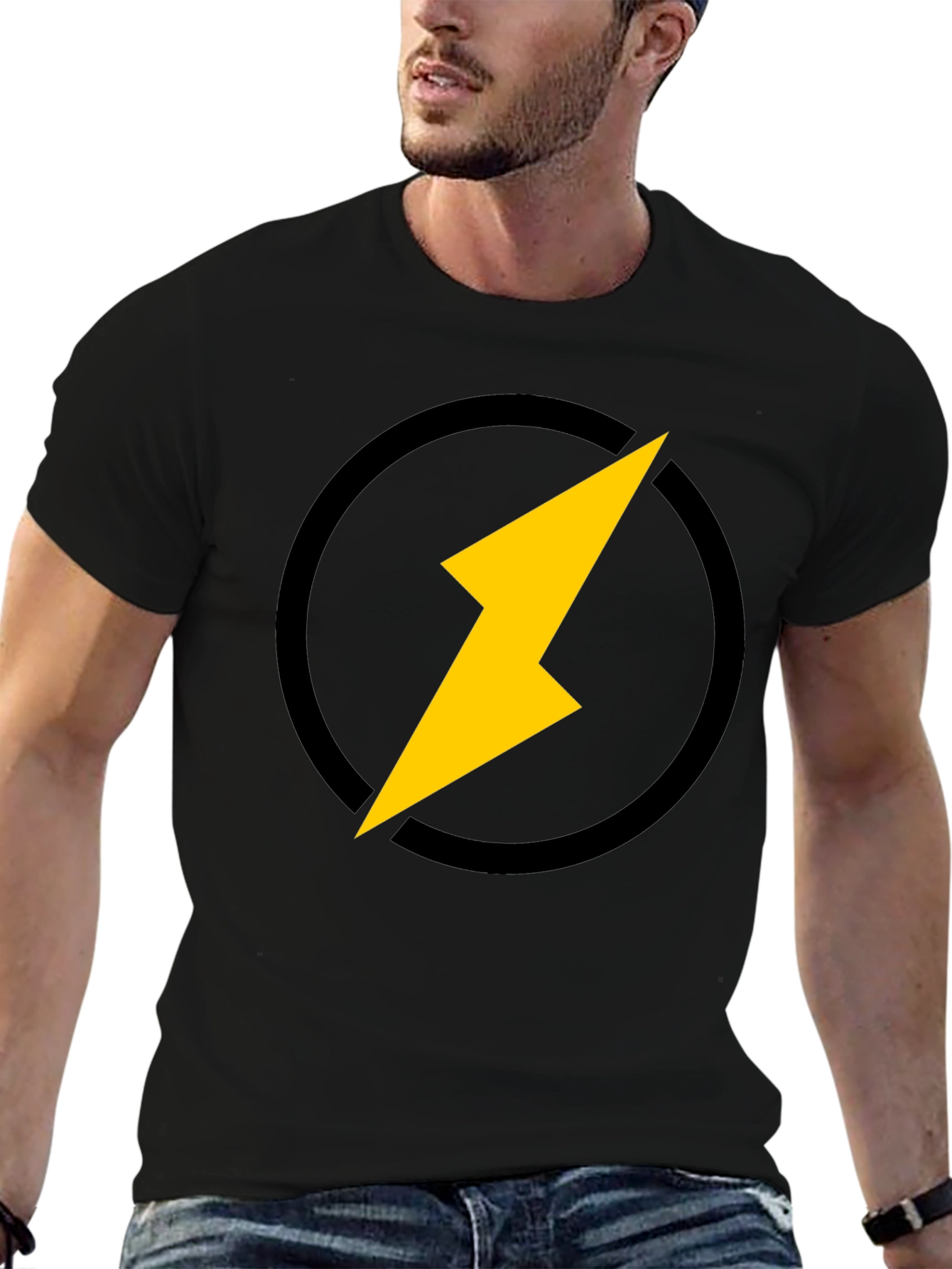 Black Lightning Bolt Graphic Black T-Shirt view 6