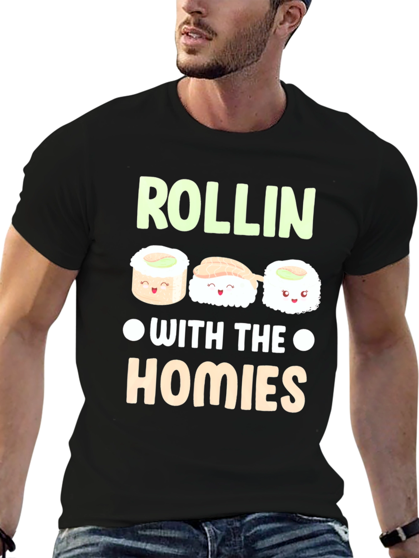 Black Rollin' with the Homies Sushi Graphic Tee view 6