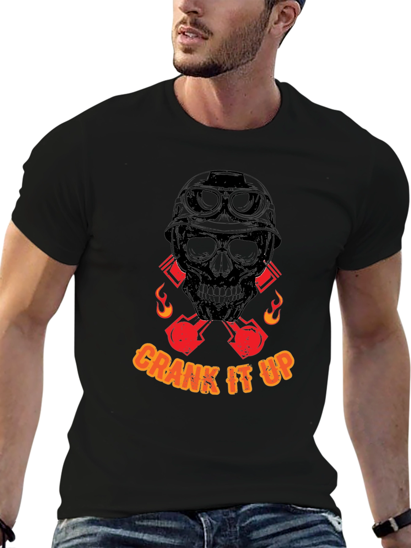 Black Crank It Up Skull Graphic T-Shirt - Black view 6