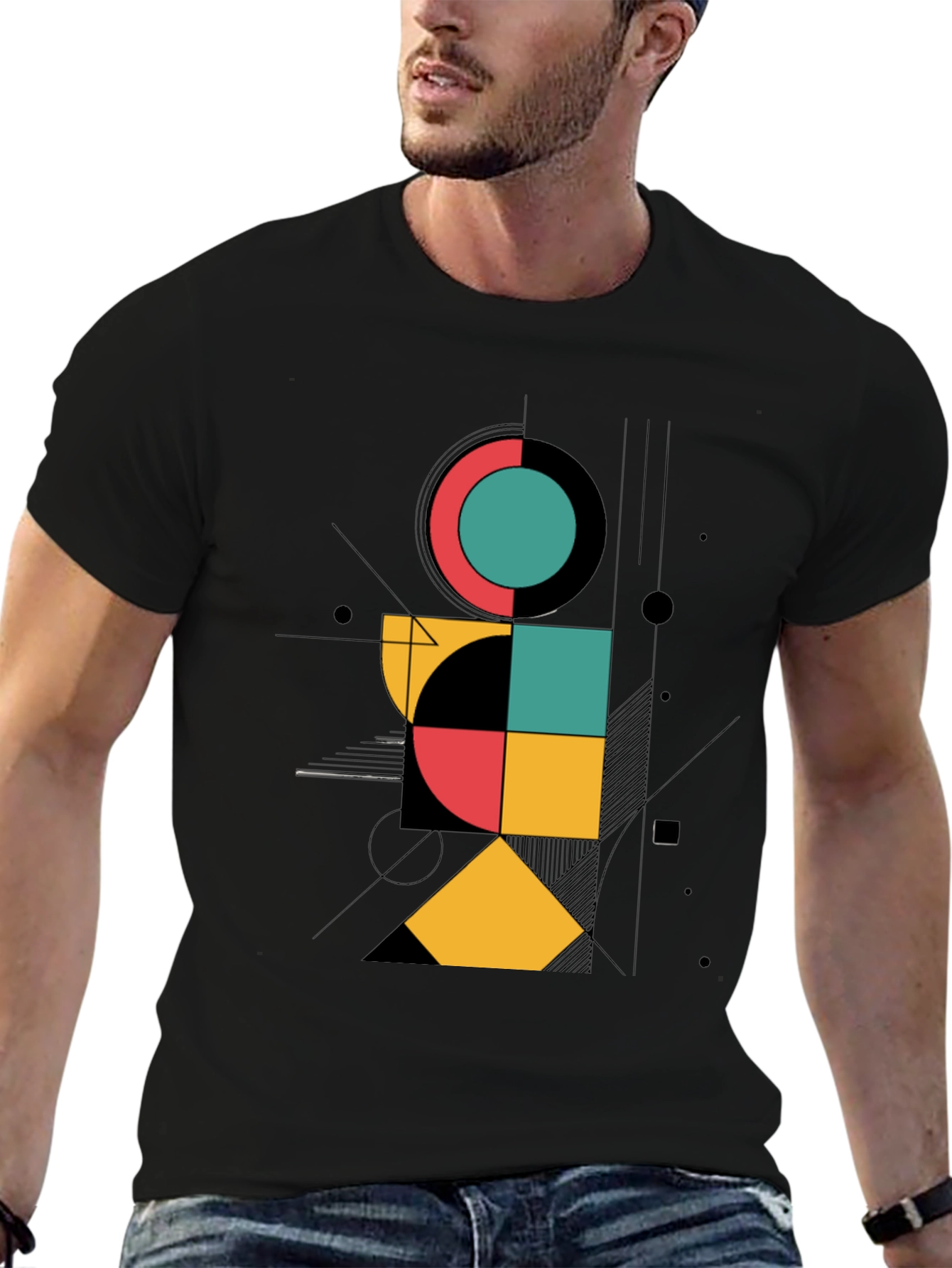 Black Geometric Graphic Print Black T-Shirt view 6