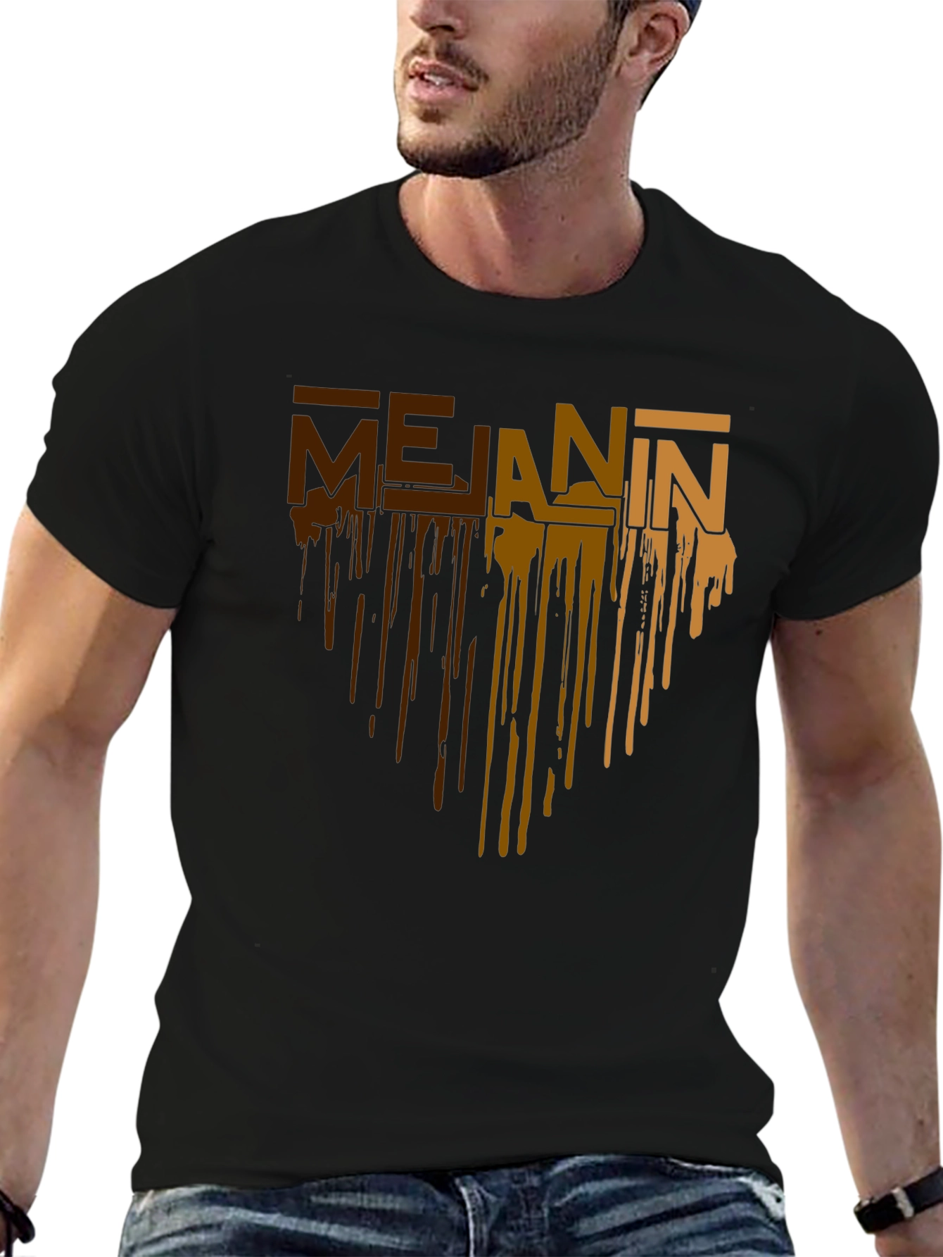Black Melanin Drip Graphic T-Shirt - Black Cotton Tee view 6