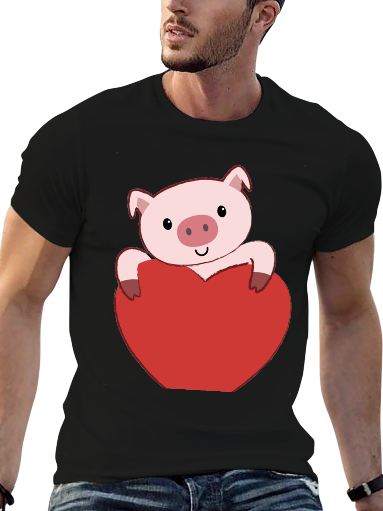 Black Pig Heart Valentine's Day T-Shirt view 6