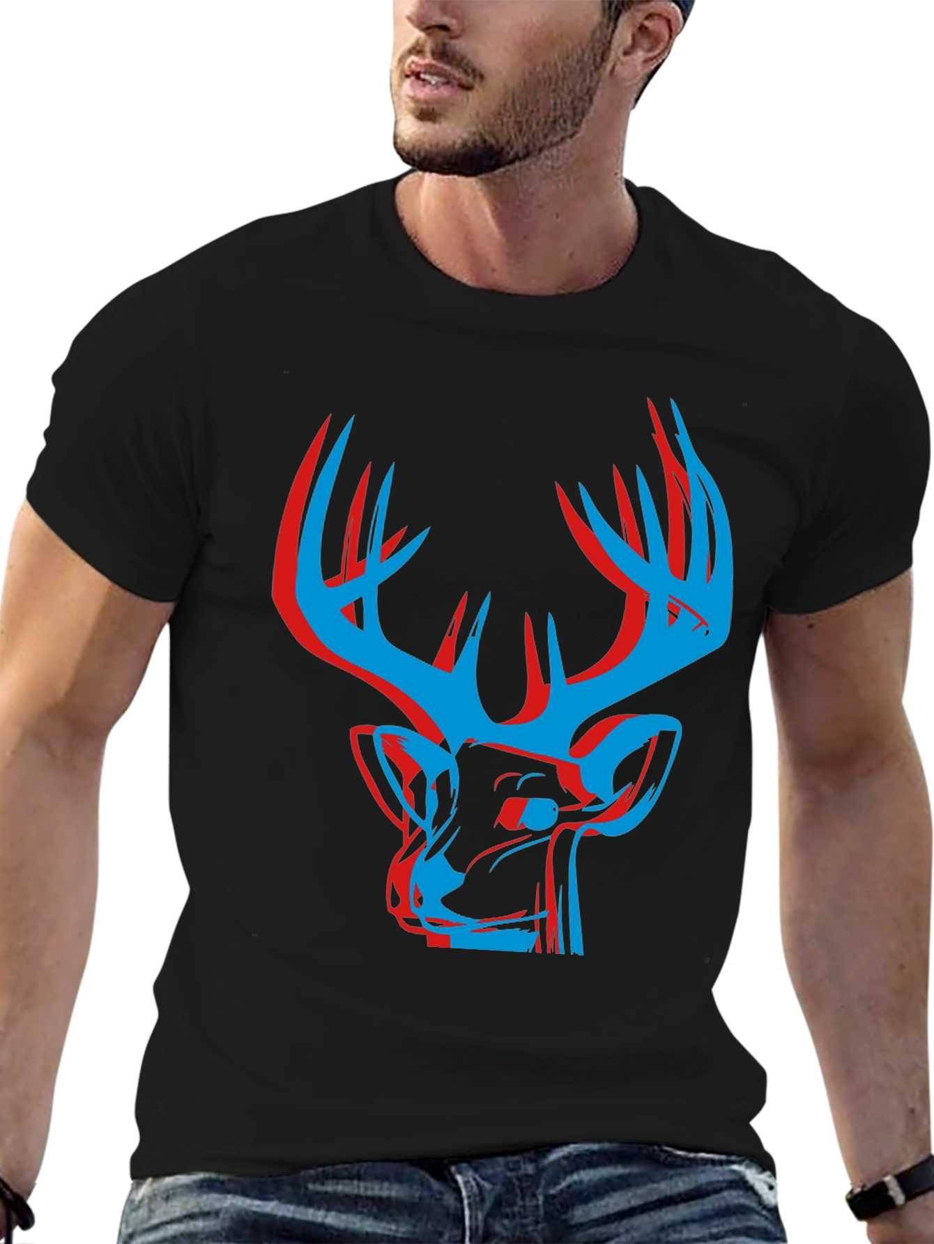 Black Modern Deer Graphic Tee - Black view 6