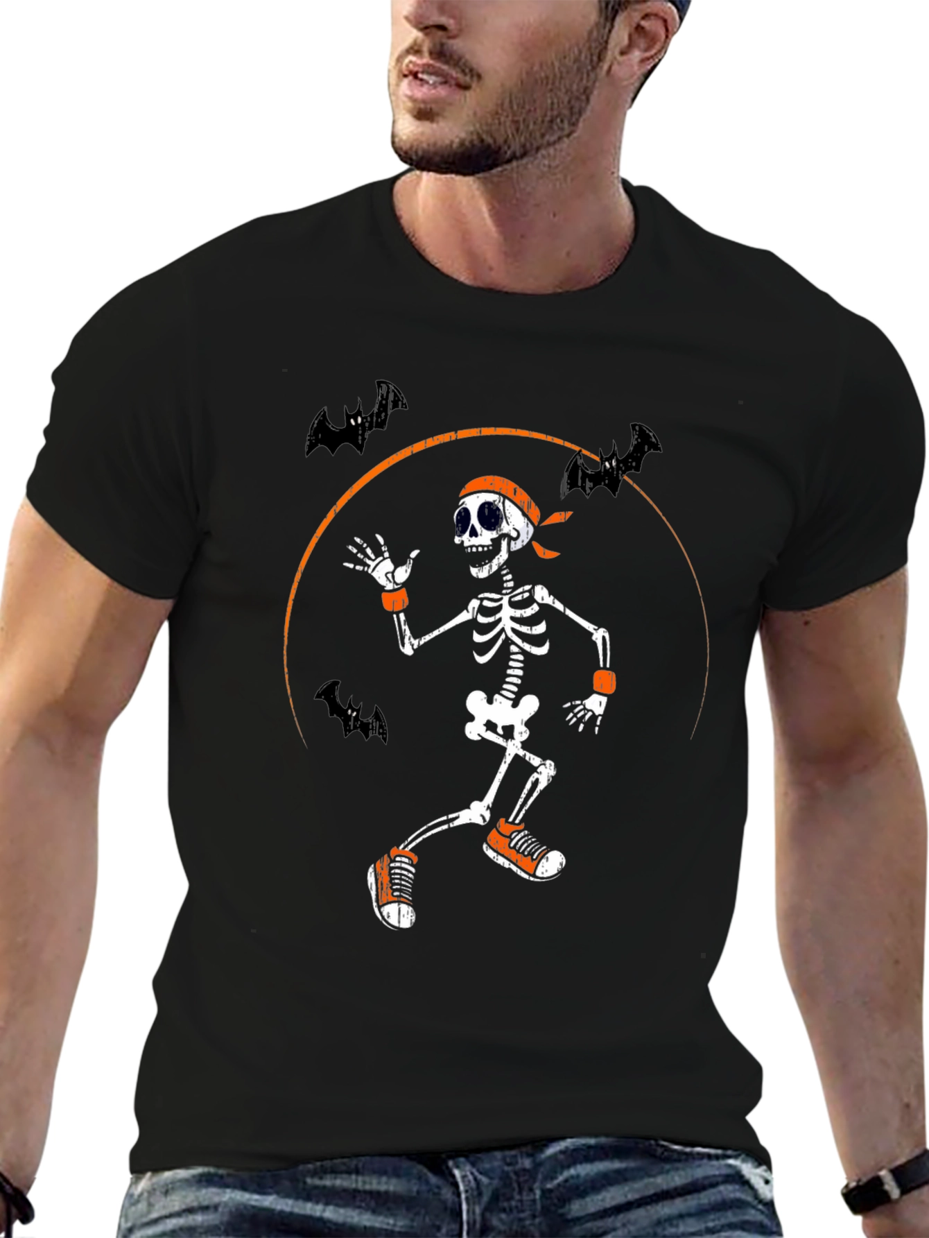 Black Halloween Skeleton Running Bats T-Shirt view 6