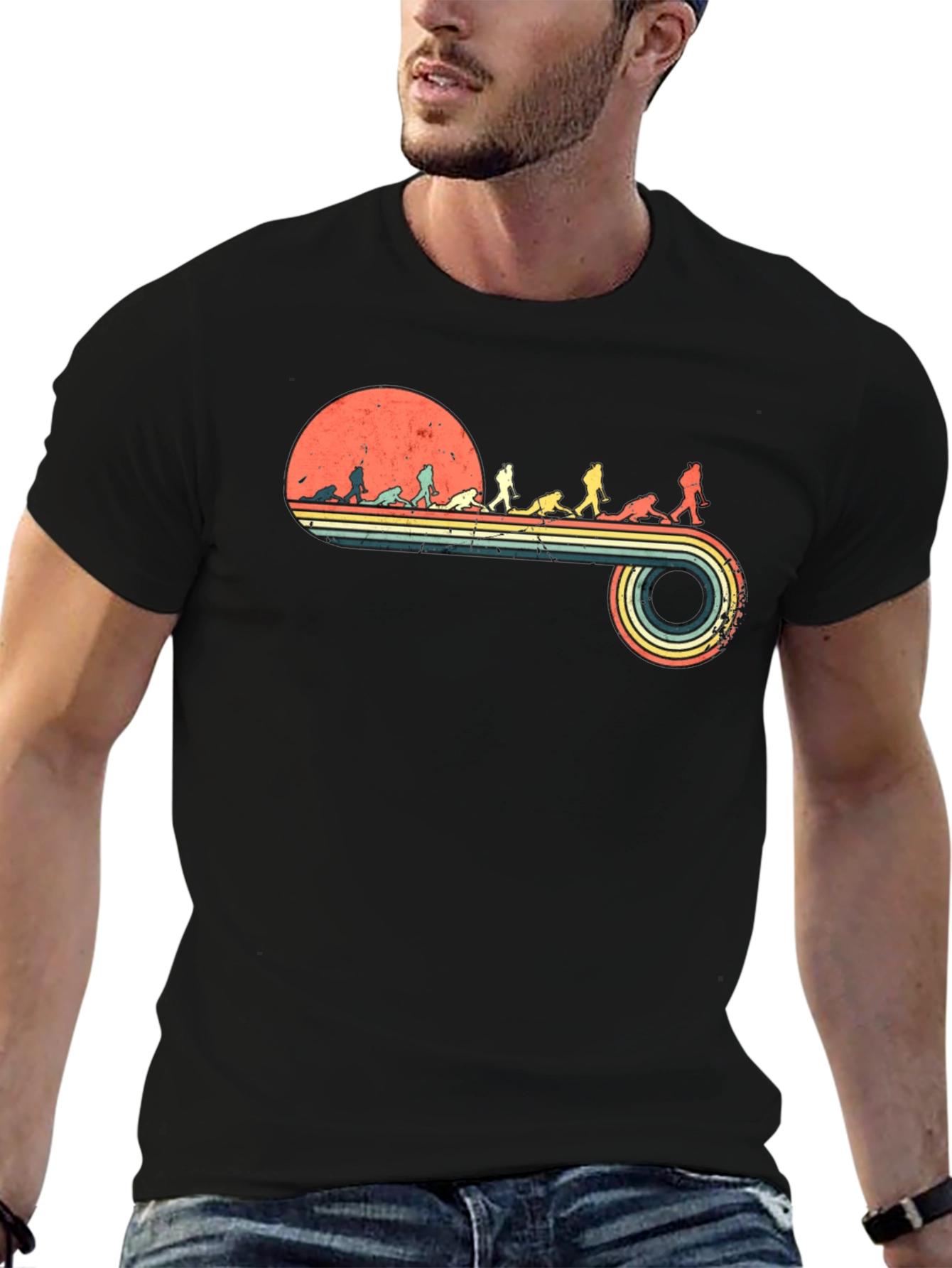 Black Curling Evolution T-Shirt: Retro Sport Tee view 6