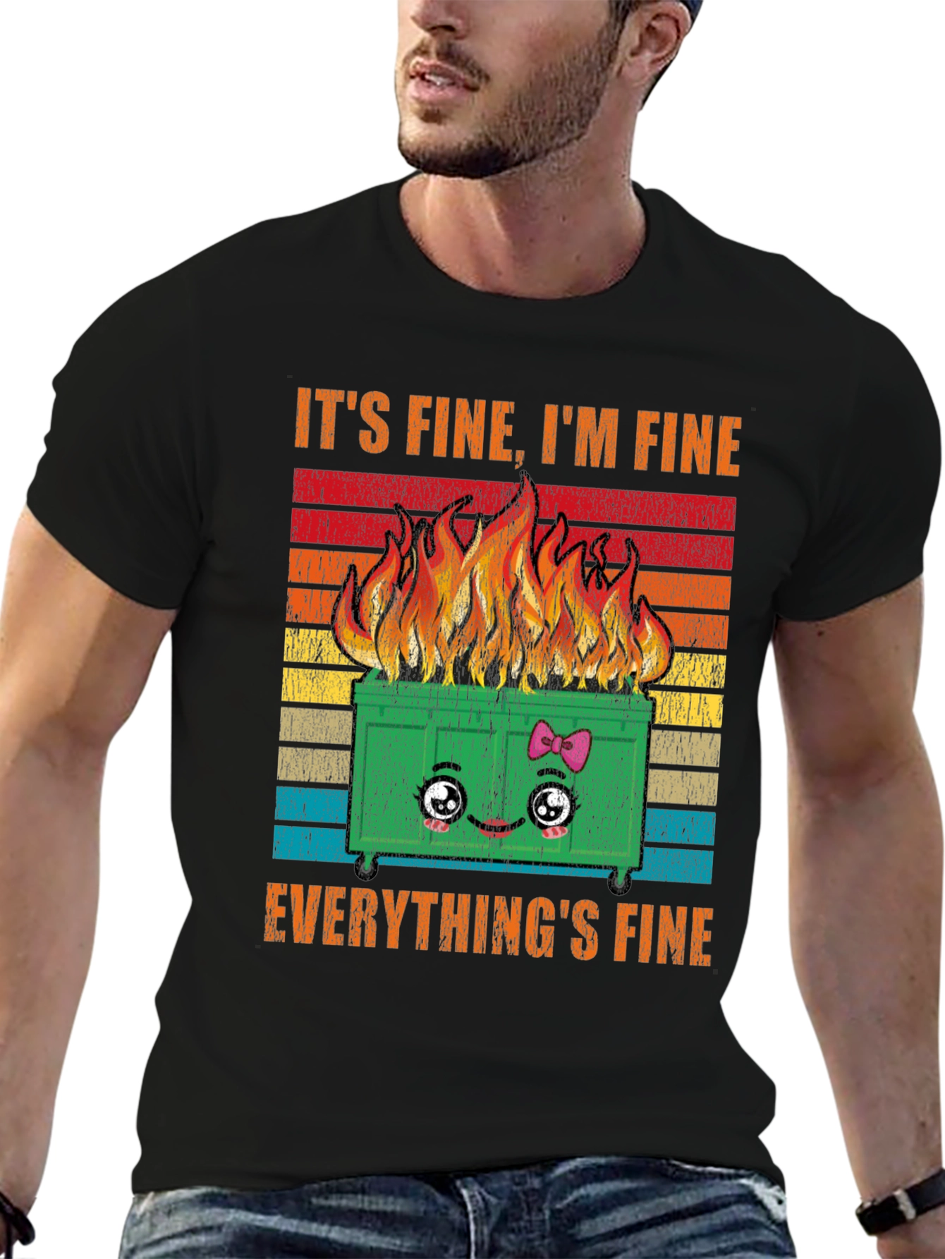 Black It's Fine Everything's Fine Dumpster Fire Graphic Tee view 6