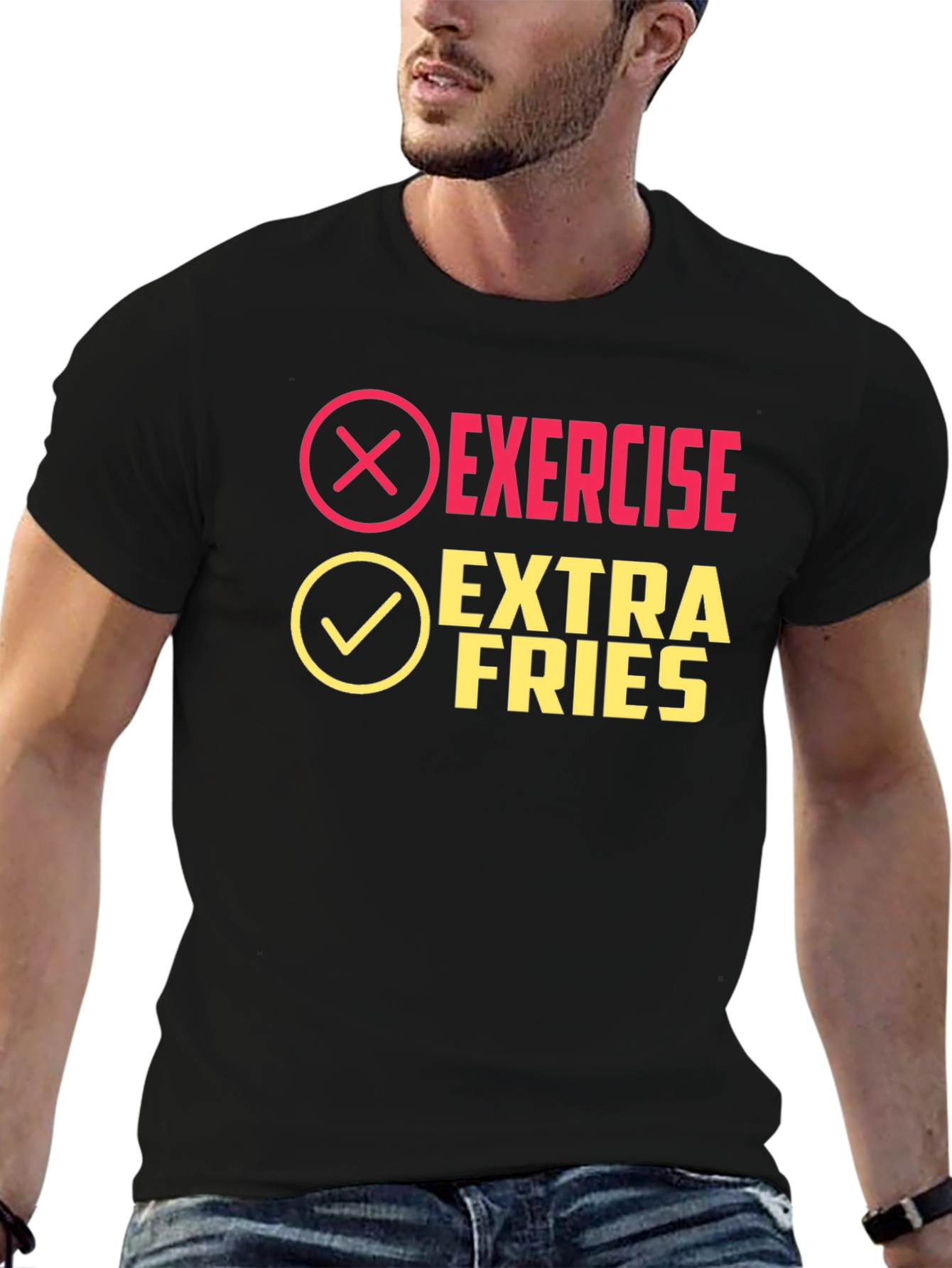 Black Exercise? Extra Fries! Funny Graphic Tee view 6