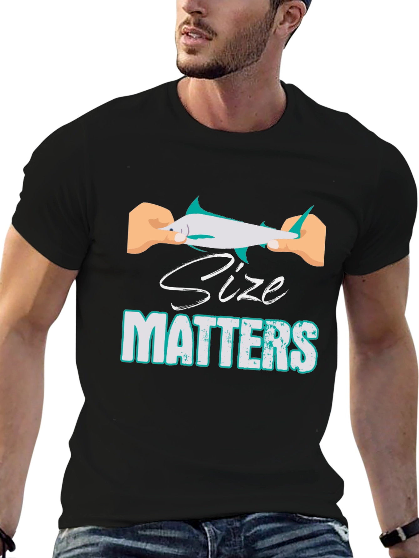 Black Size Matters Funny Fishing T-Shirt view 6