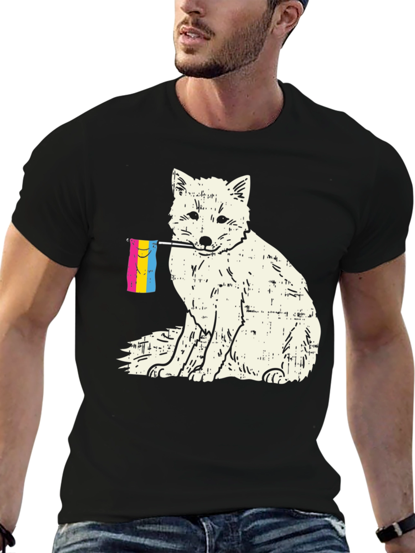 Black Pansexual Pride Fox T-Shirt view 6