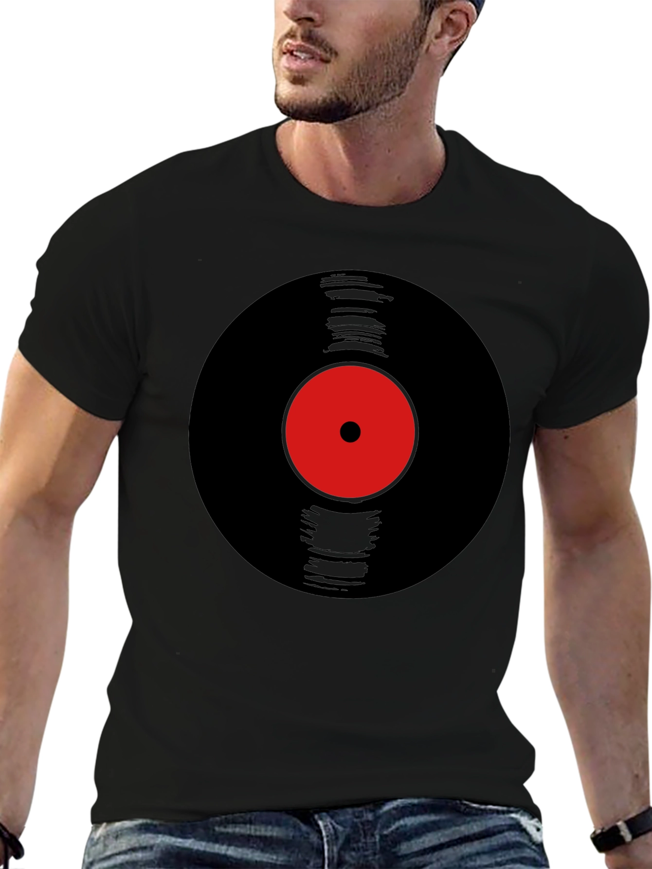 Black Retro Vinyl Record Graphic Tee - Black view 6