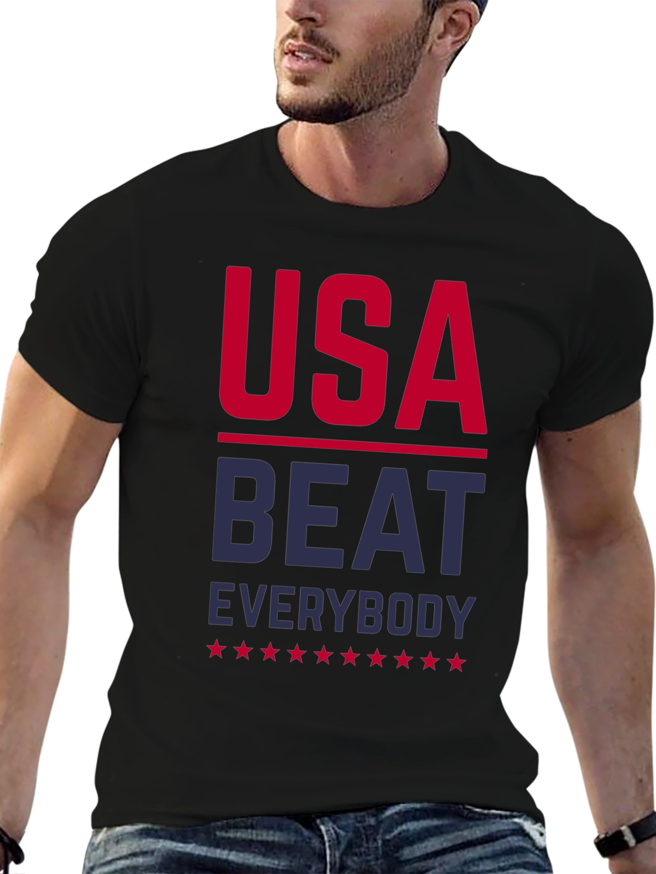Black USA Beat Everybody Patriotic T-Shirt view 6