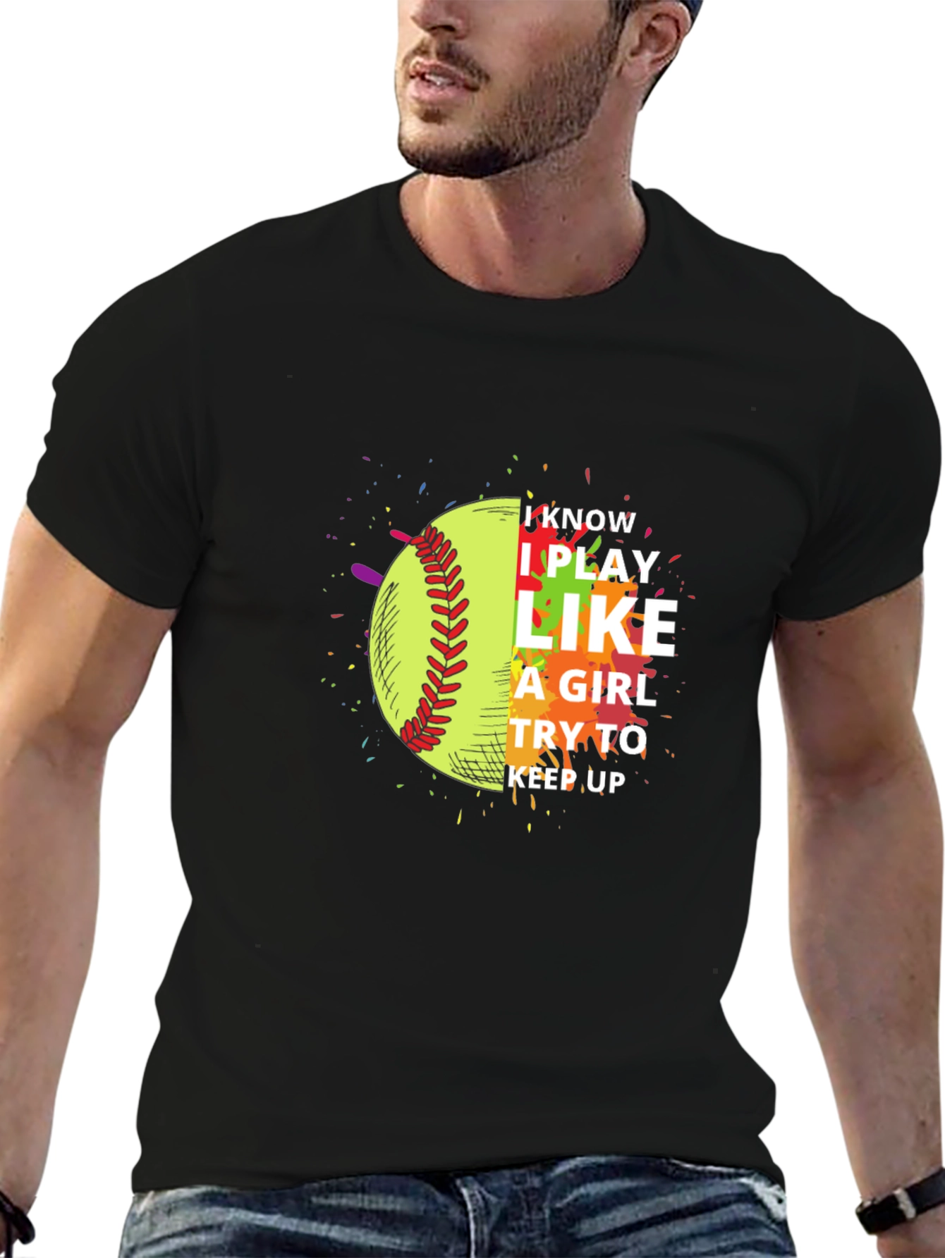 Black I Play Like a Girl Softball T-Shirt view 6