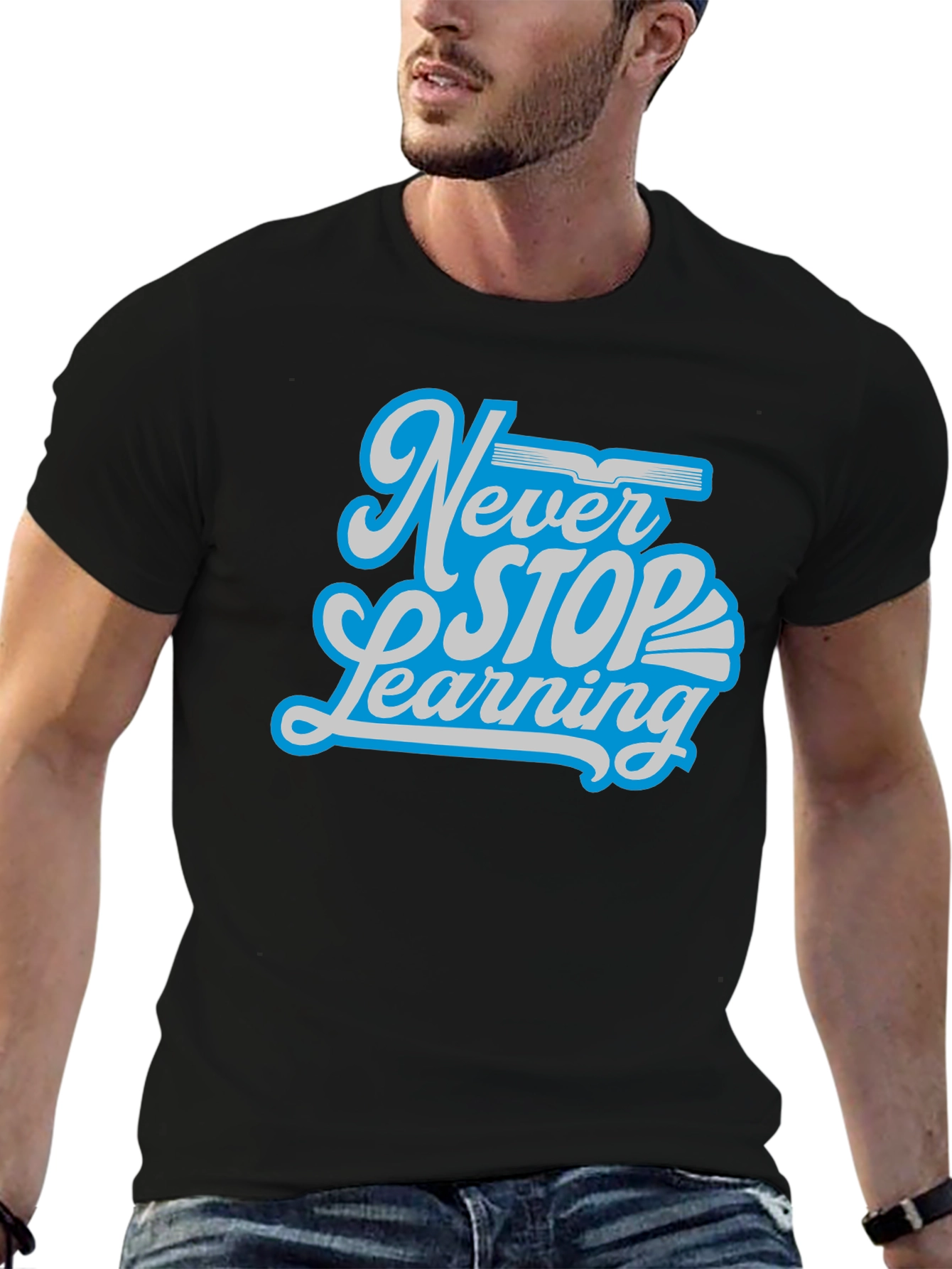 Black Never Stop Learning Graphic T-Shirt view 6