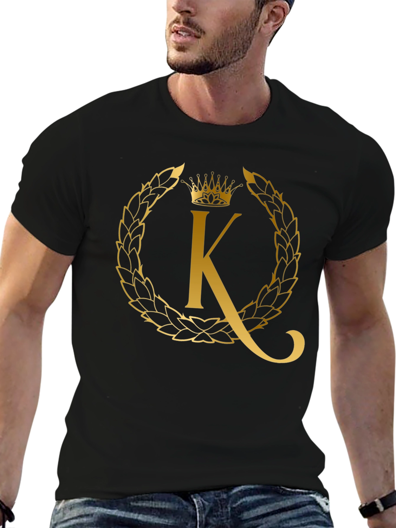 Black Golden 'K' Crown Tee - Stylish Men's Graphic T-Shirt view 6