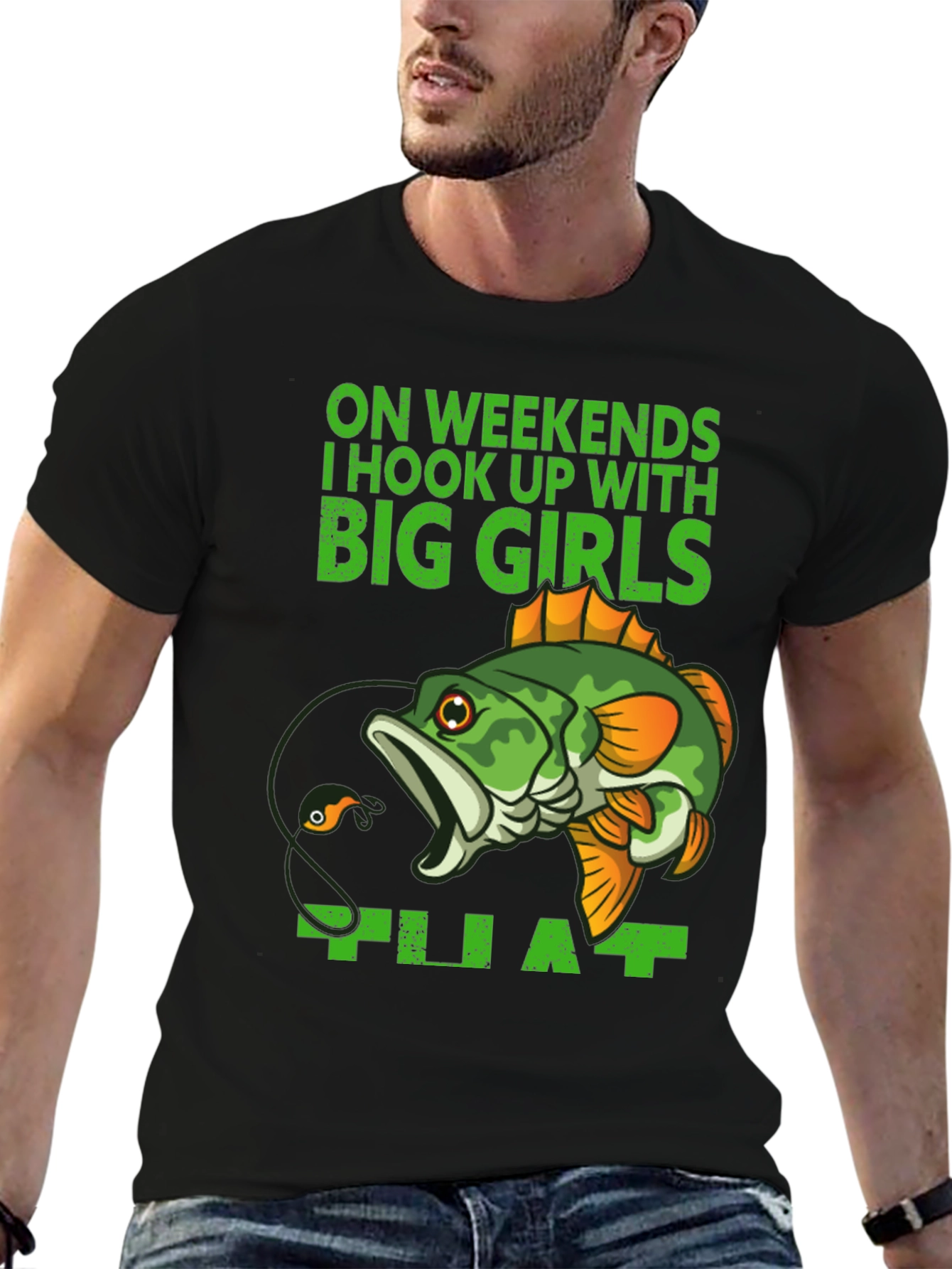 Black Fishing Hook Up Funny Graphic T-Shirt view 6