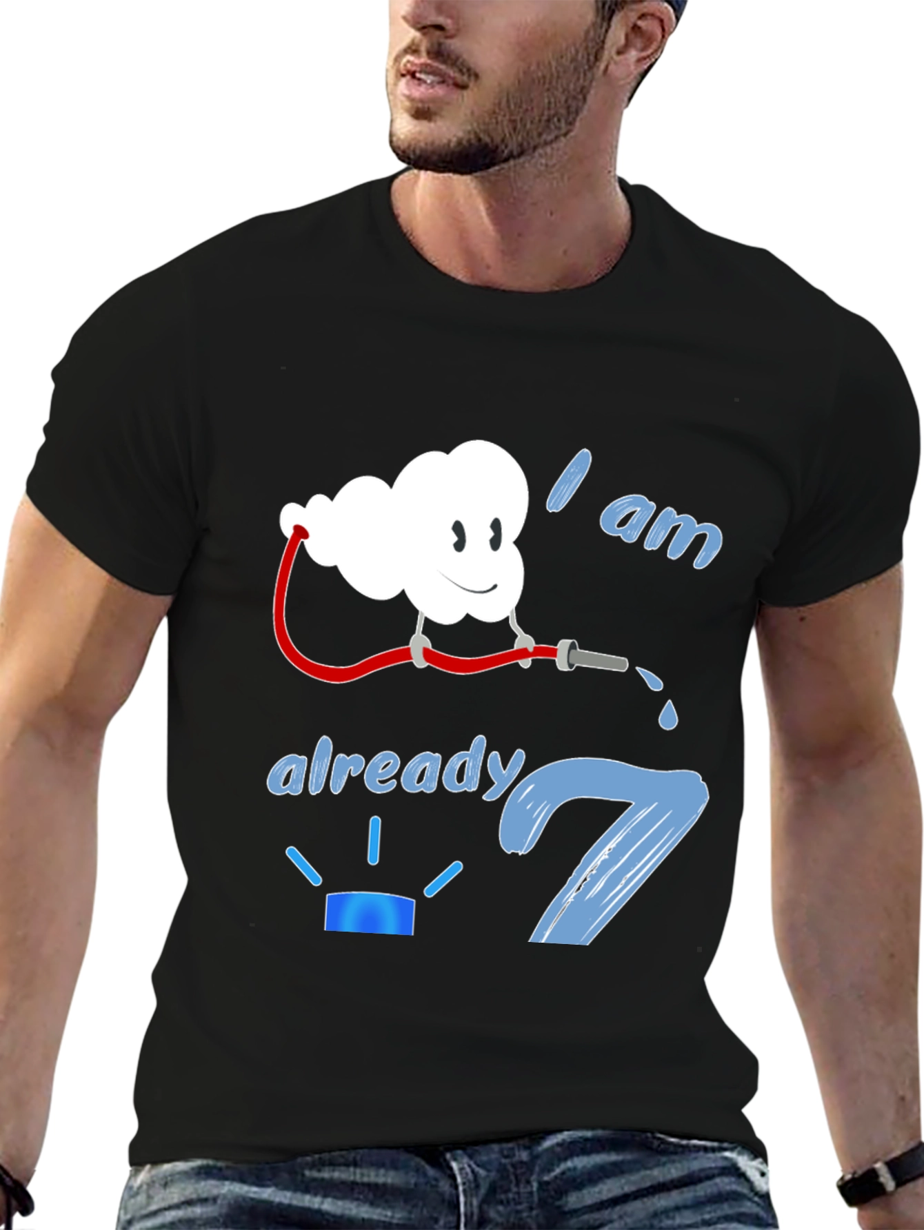 Black I am Already 7 Birthday Firefighter Cloud Black T-Shirt view 6