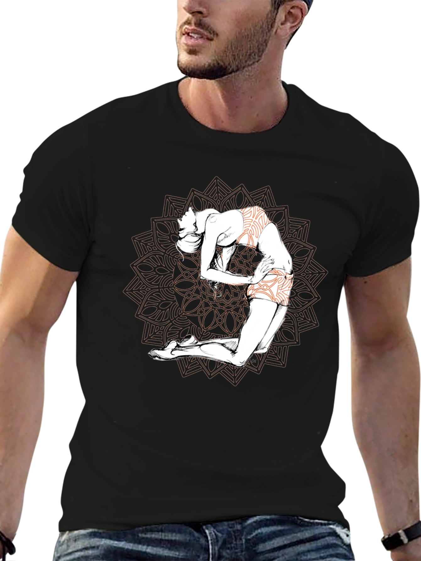 Black Yoga Mandala Graphic T-Shirt - Black view 6