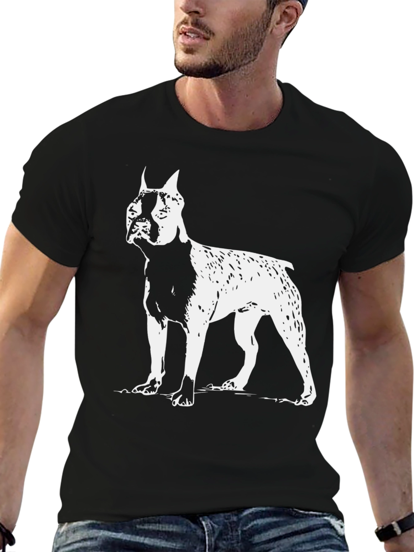 Black Boxer Dog Graphic Tee - Black Cotton T-Shirt view 6