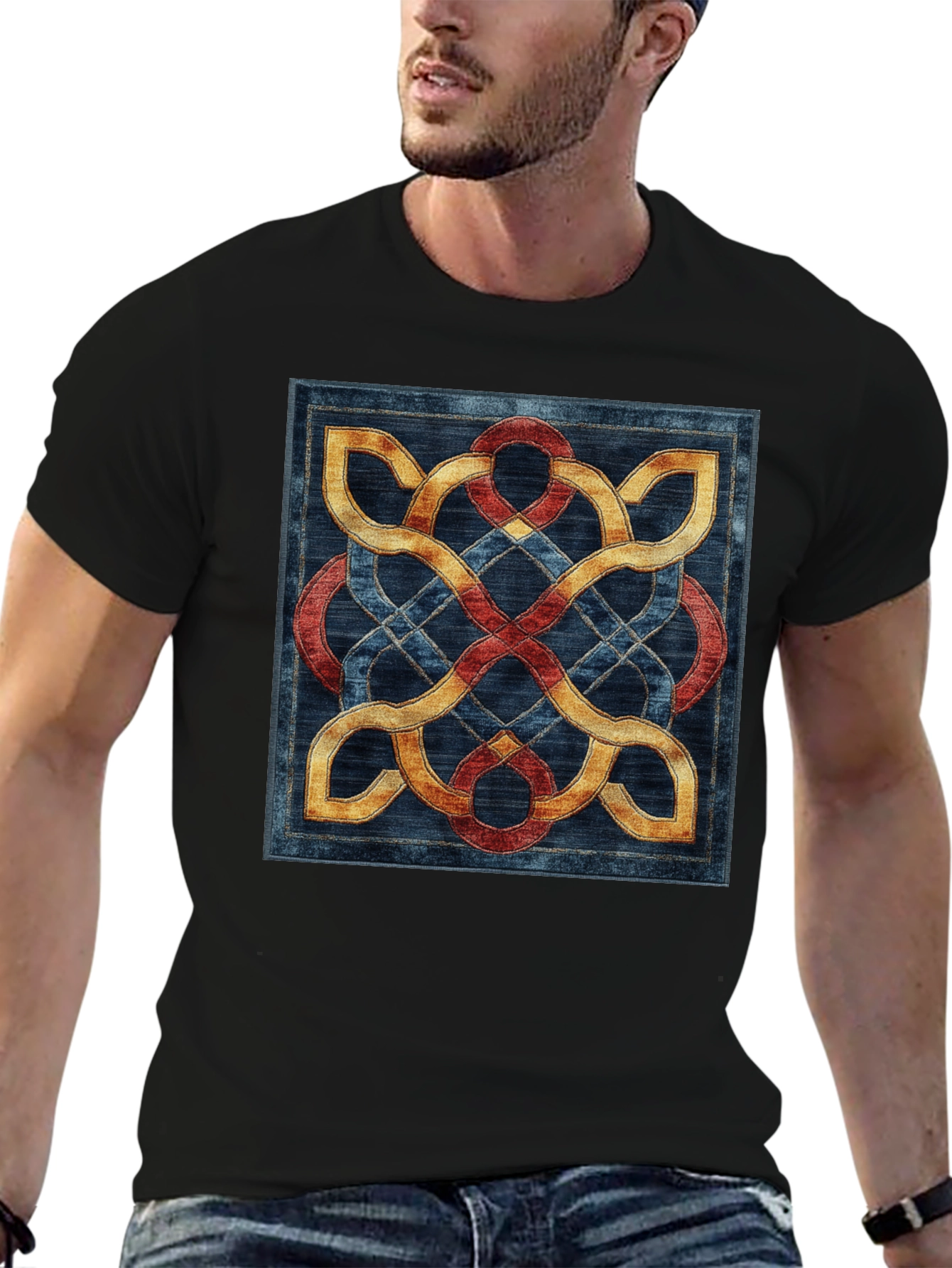 Black Celtic Knot T-Shirt - Intricate Woven Design view 6