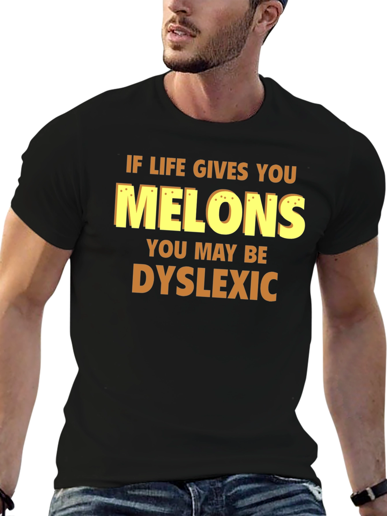 Black Dyslexic Melons Graphic T-Shirt - Funny Humor Tee view 6