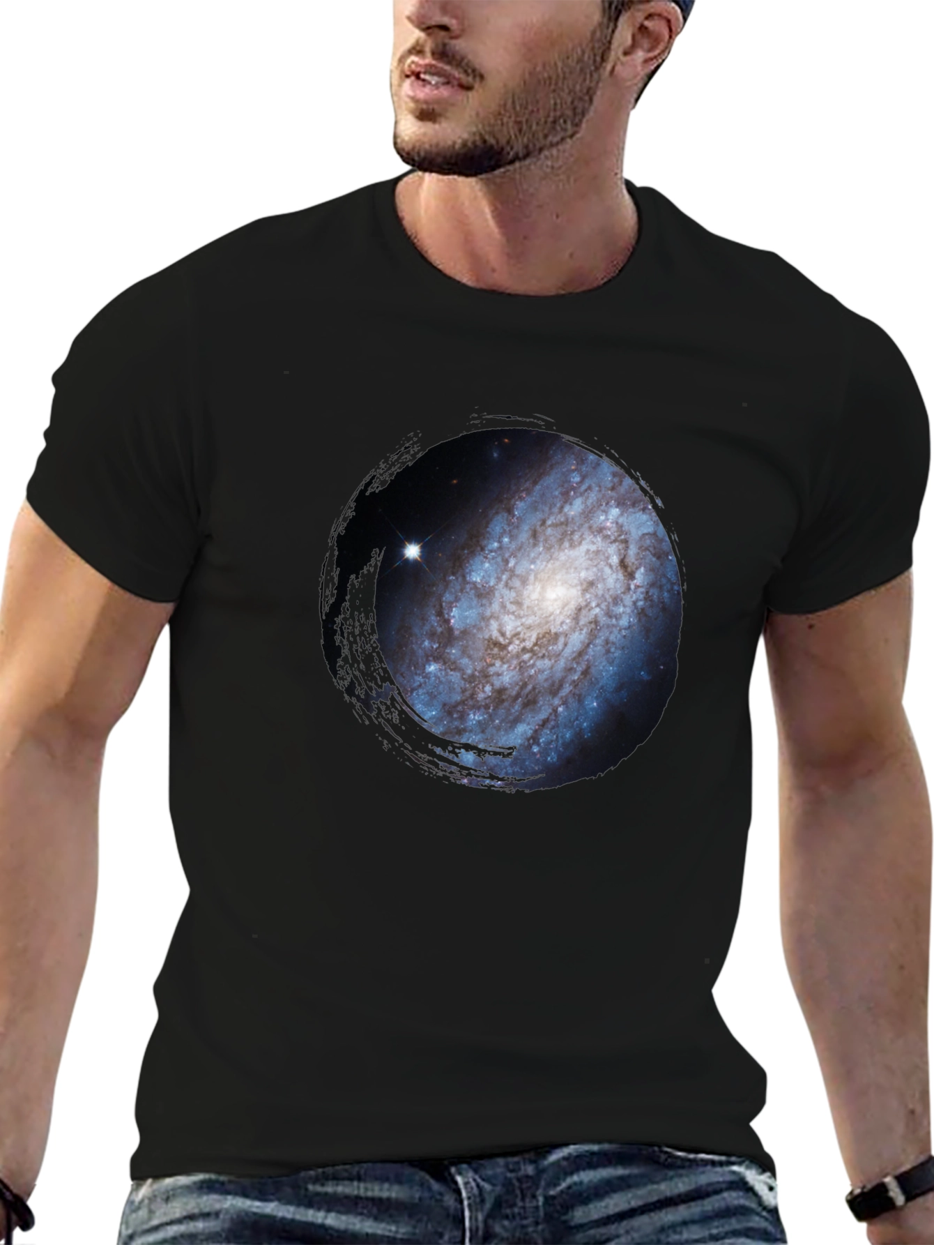 Black Galaxy Print Crew Neck Tee view 6