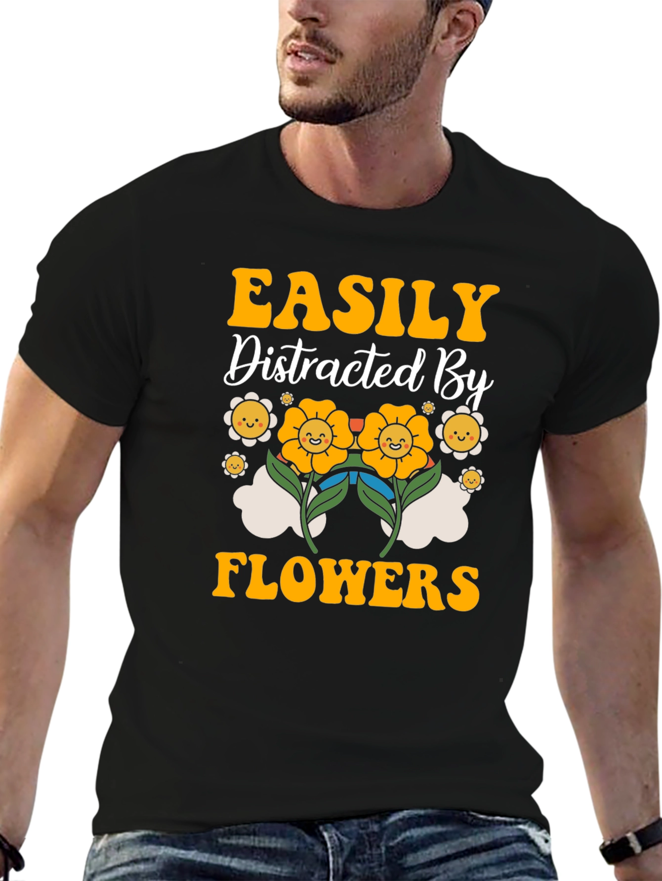 Black Easily Distracted By Flowers Graphic T-Shirt view 6