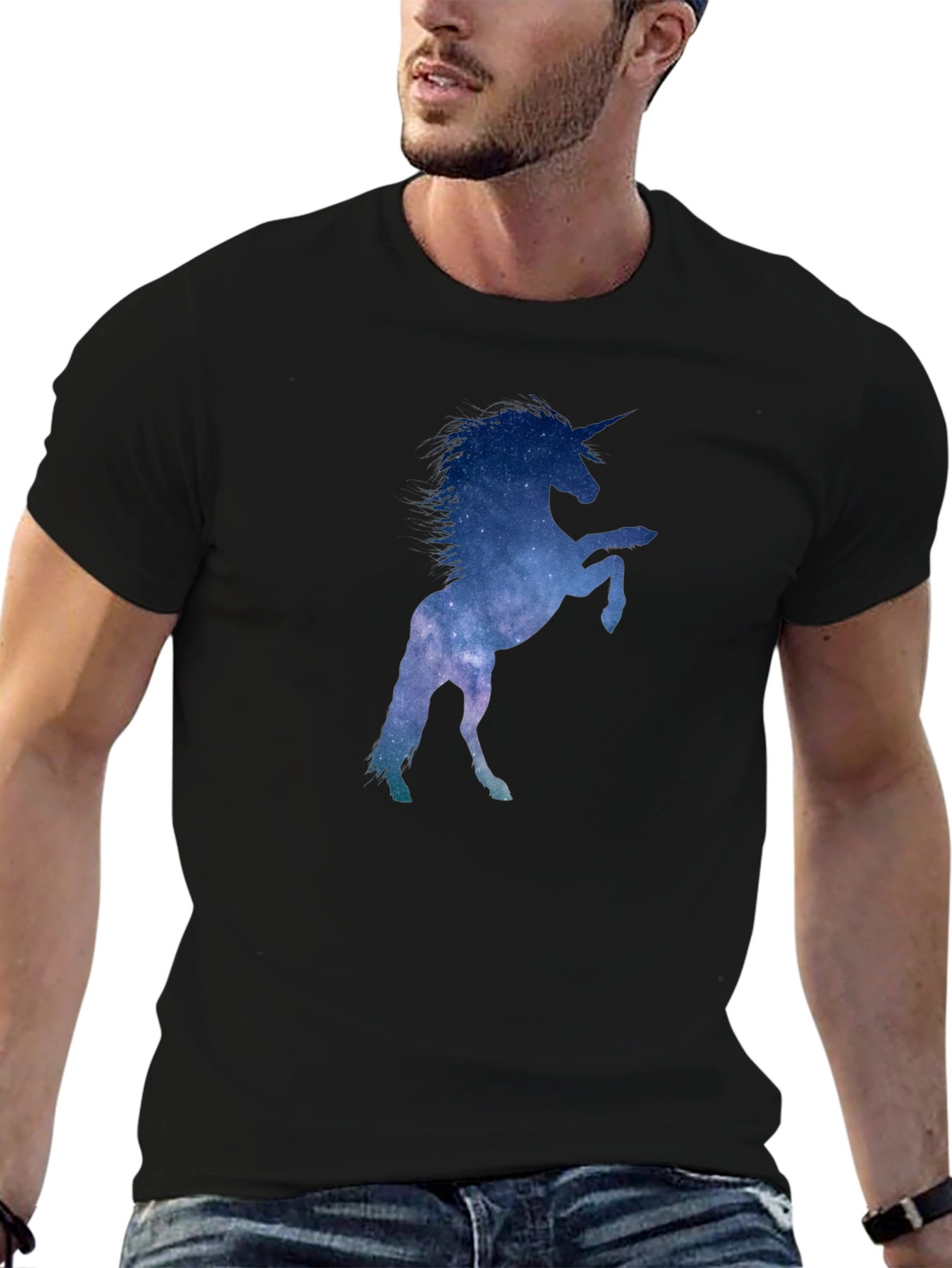 Black Unicorn Galaxy Silhouette T-Shirt - Black Cotton Tee view 6