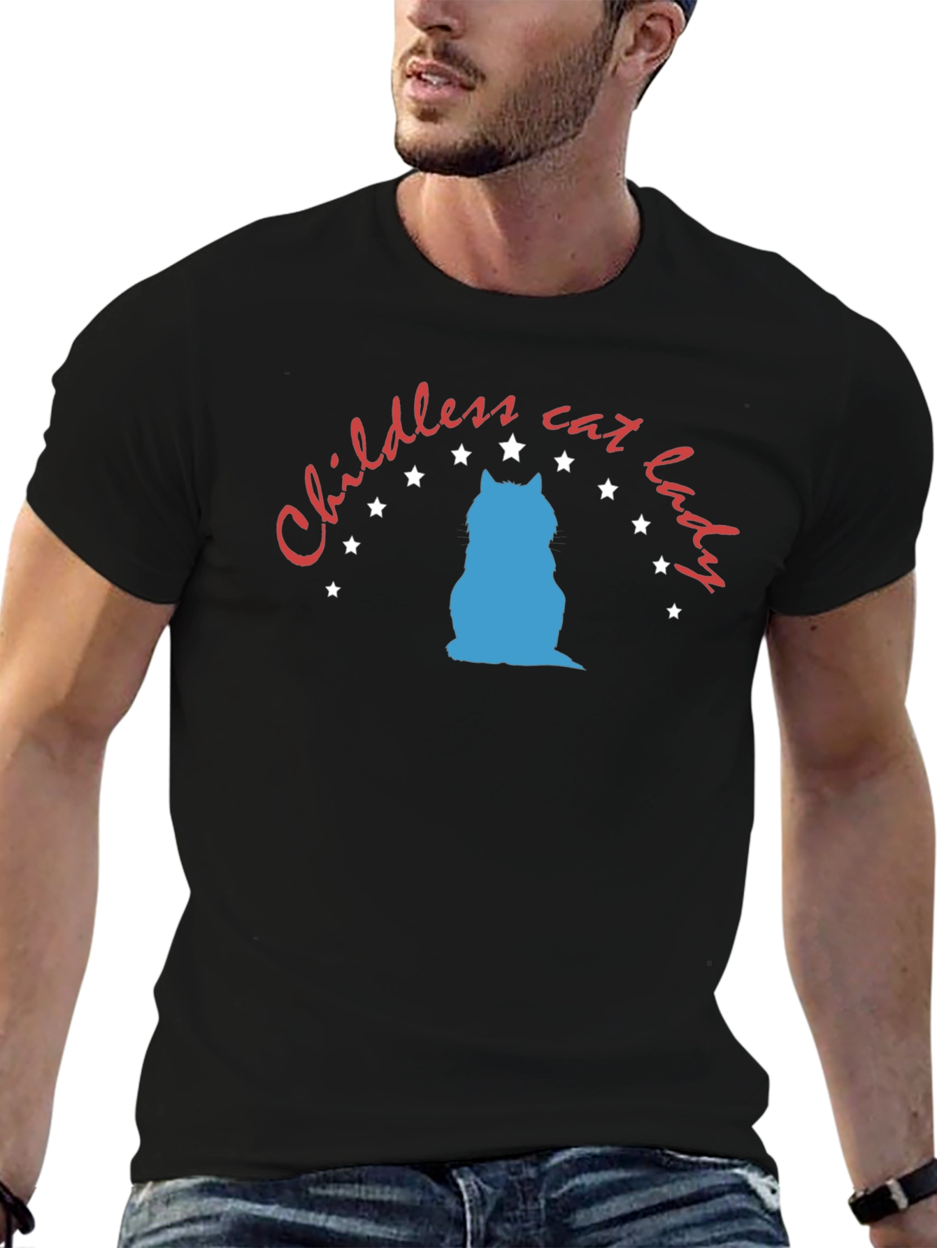 Black Childless Cat Lady Graphic Tee - Unisex Black T-Shirt view 6