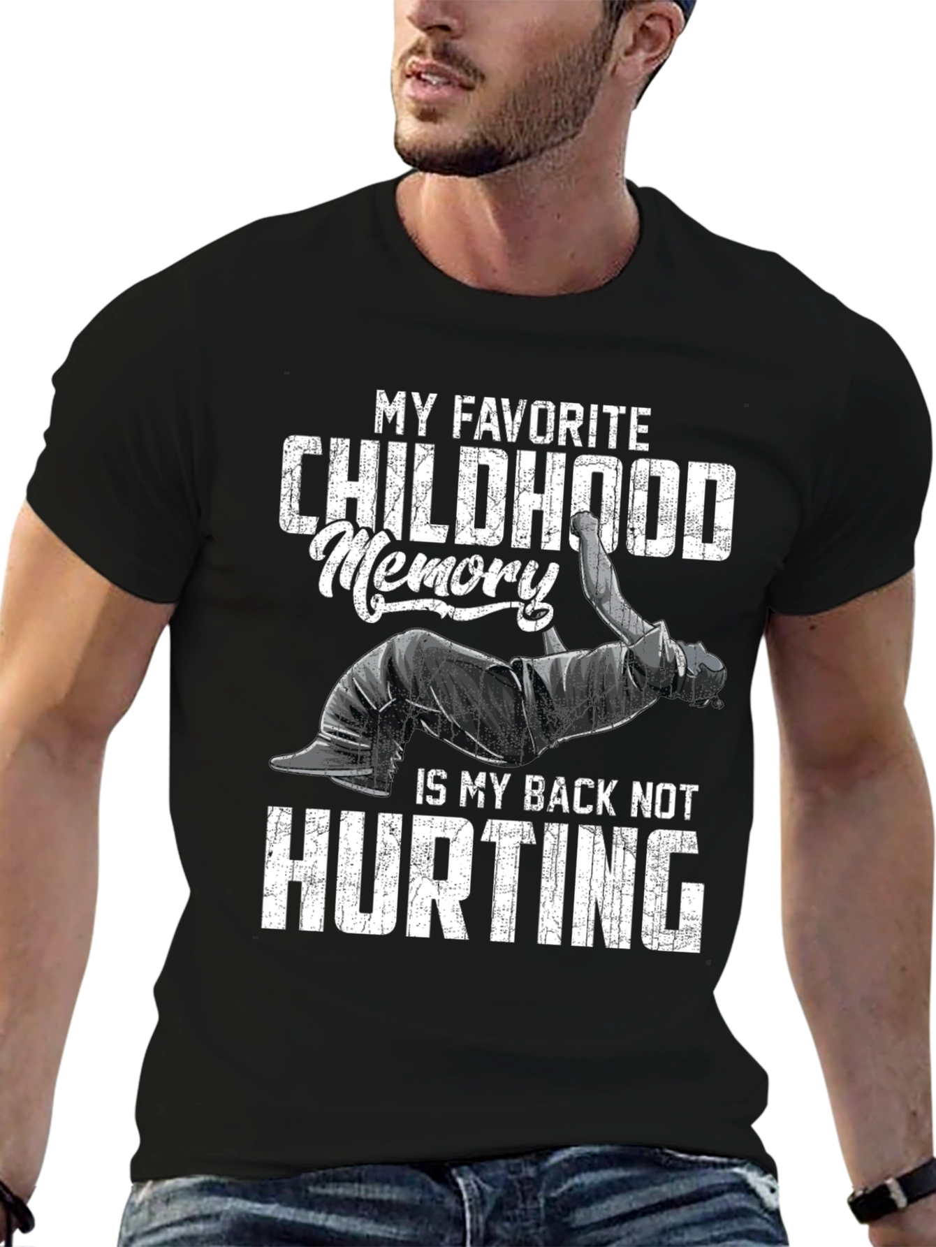 Black Funny Back Pain T-Shirt: Childhood Memory view 6